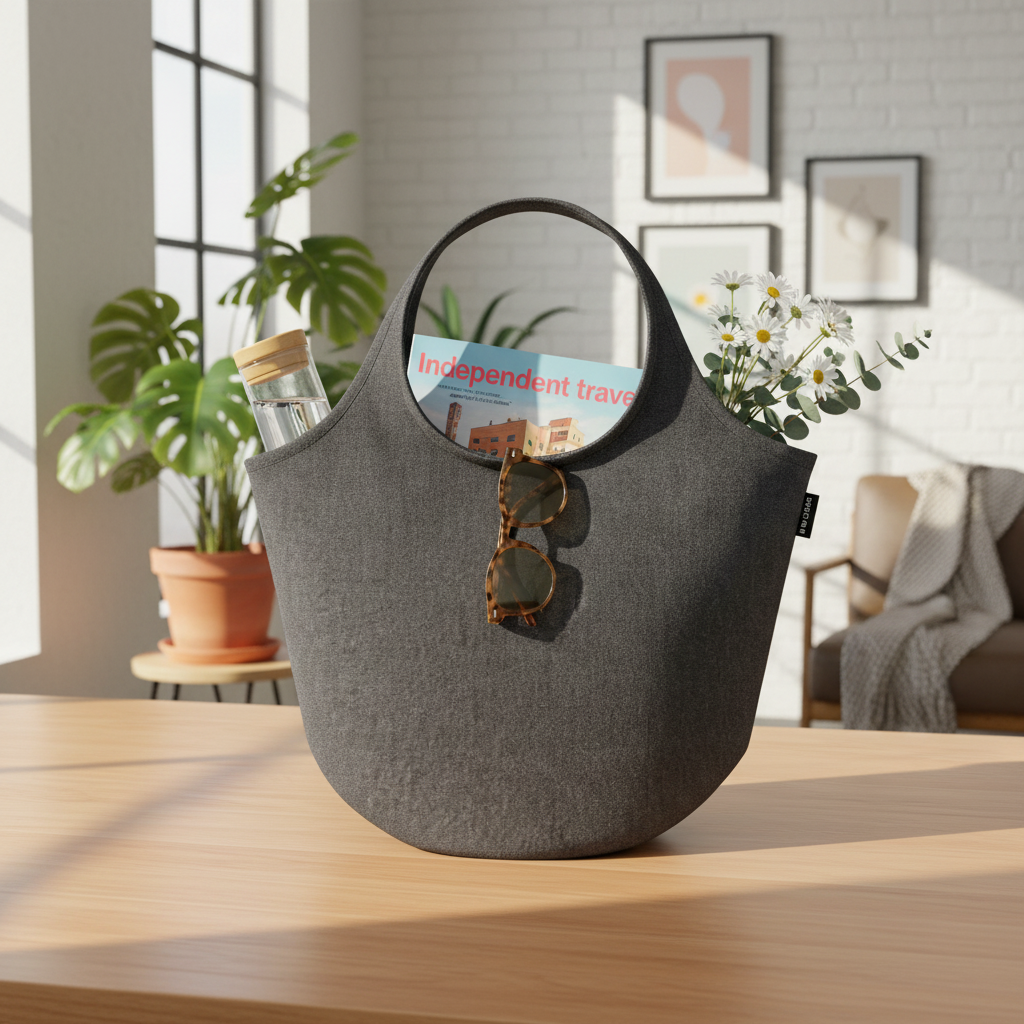 Round Base Designer Tote Bag Dark Grey 17 x14 1pc
