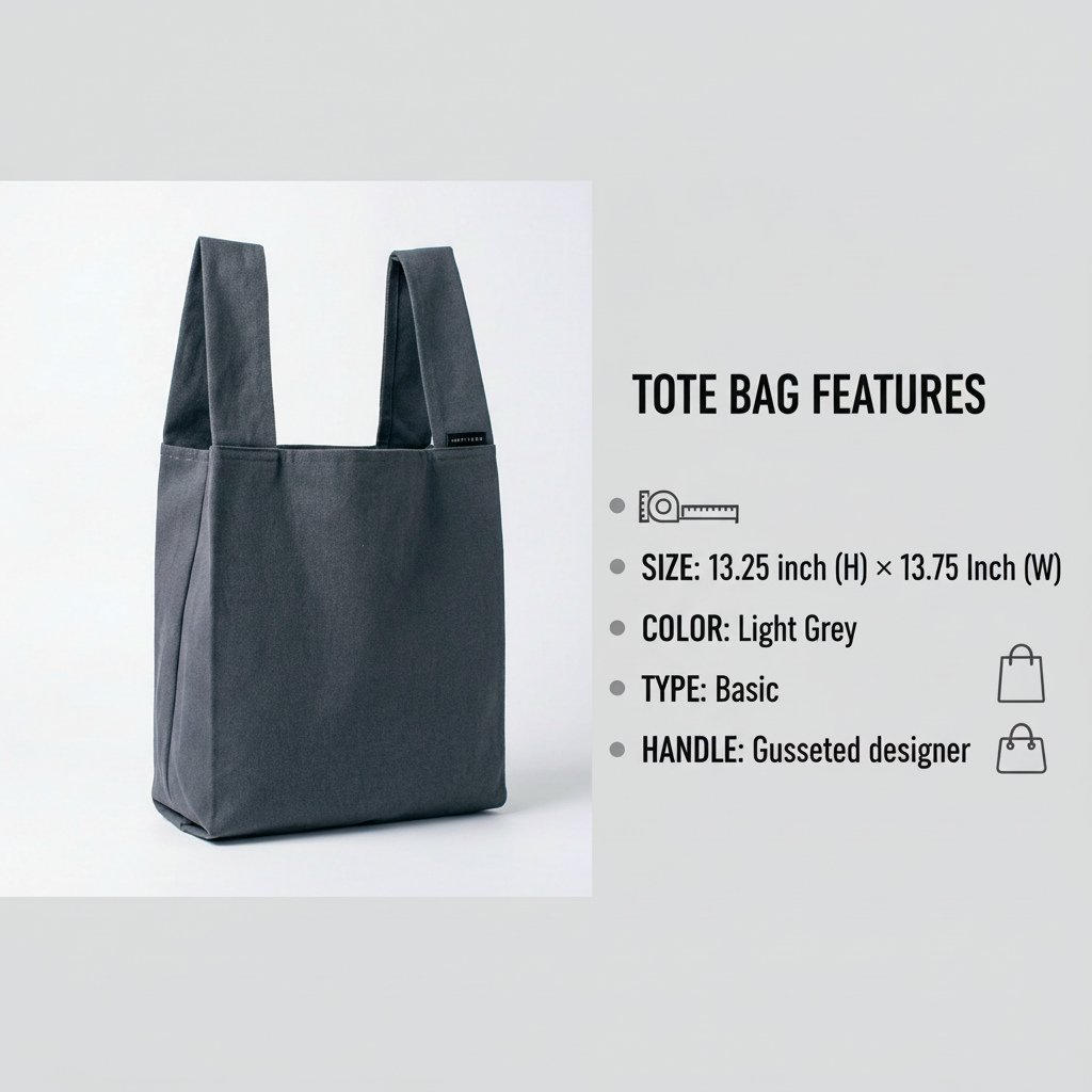 Gusseted Designer Tote Bag Dark Grey 13.75 x 13.25 1pc