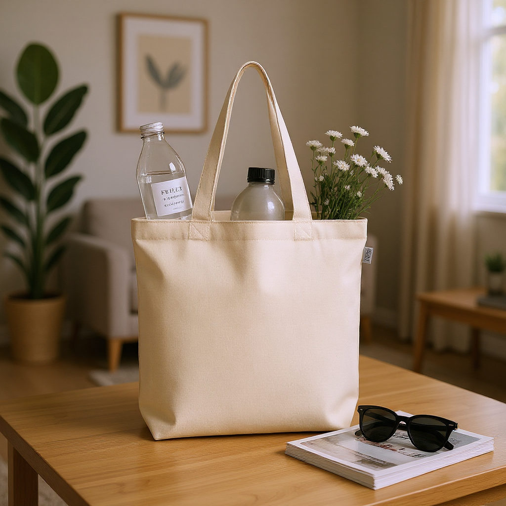 Tote with long Handle Cream 14.5 x 14.5 1pc