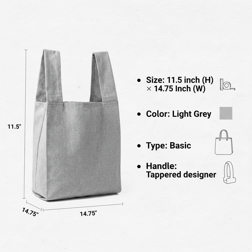 Tote with Medium Handle Light Grey 15 x14 1pc