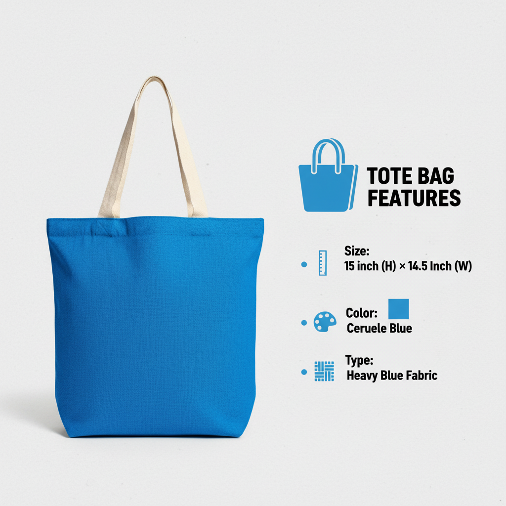 Heavy Blue Fabric Tote Bag Cerulean Blue 14.5 x 15 1pc