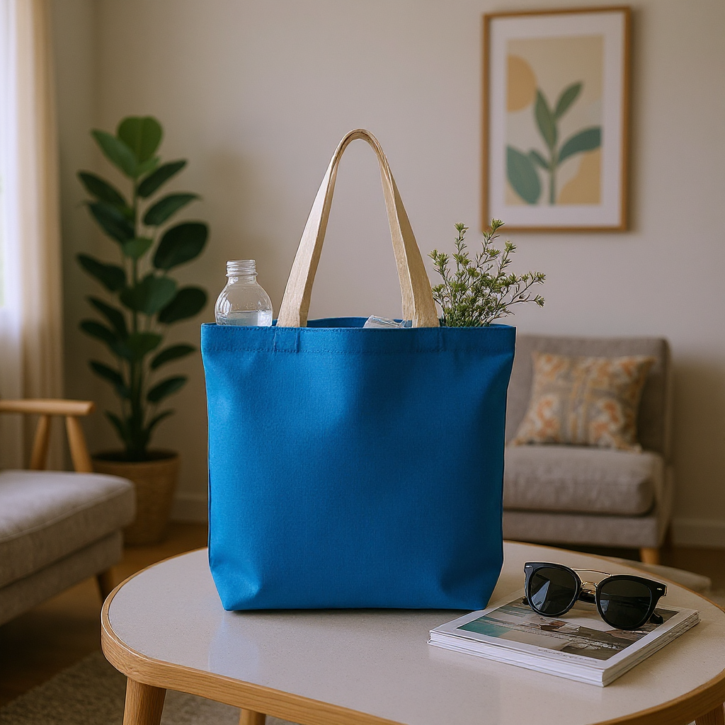 Heavy Blue Fabric Tote Bag Cerulean Blue 14.5 x 15 1pc