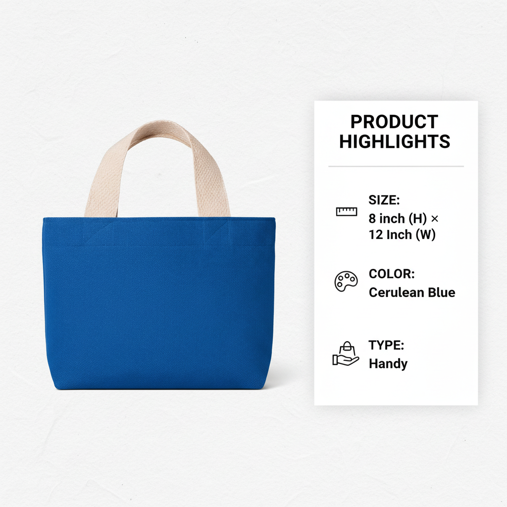 Handy Tote Bag Cerulean Blue 8 x 12 1pc