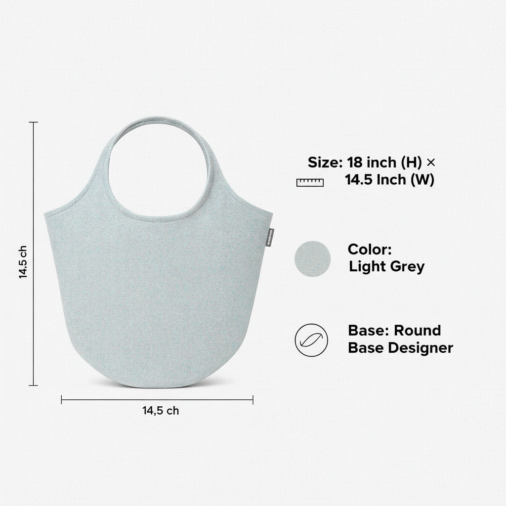 Round Base Designer Tote Bag Light Grey 18 x 14.5 1pc