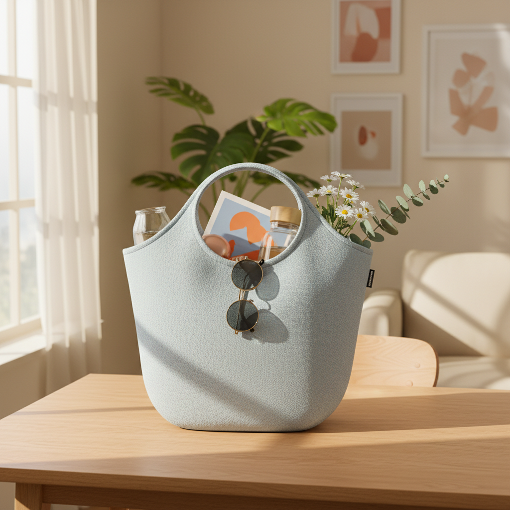 Round Base Designer Tote Bag Light Grey 18 x 14.5 1pc