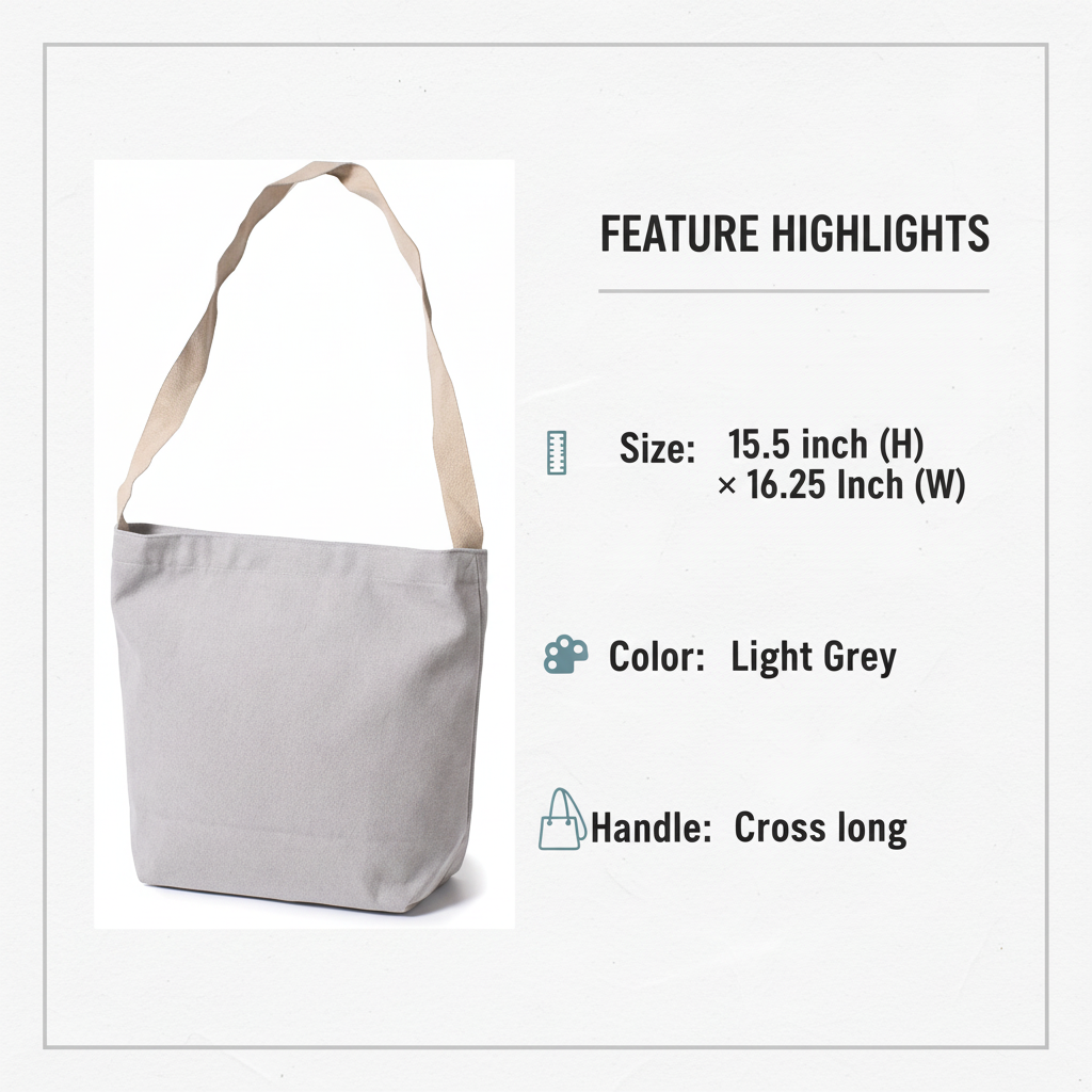 Cross Long Handle Tote Light Grey 16.25 x 15.5 1pc