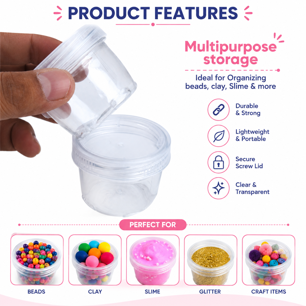 Stackable Interlocking Clear Container 5.5 x4cm 3 pc