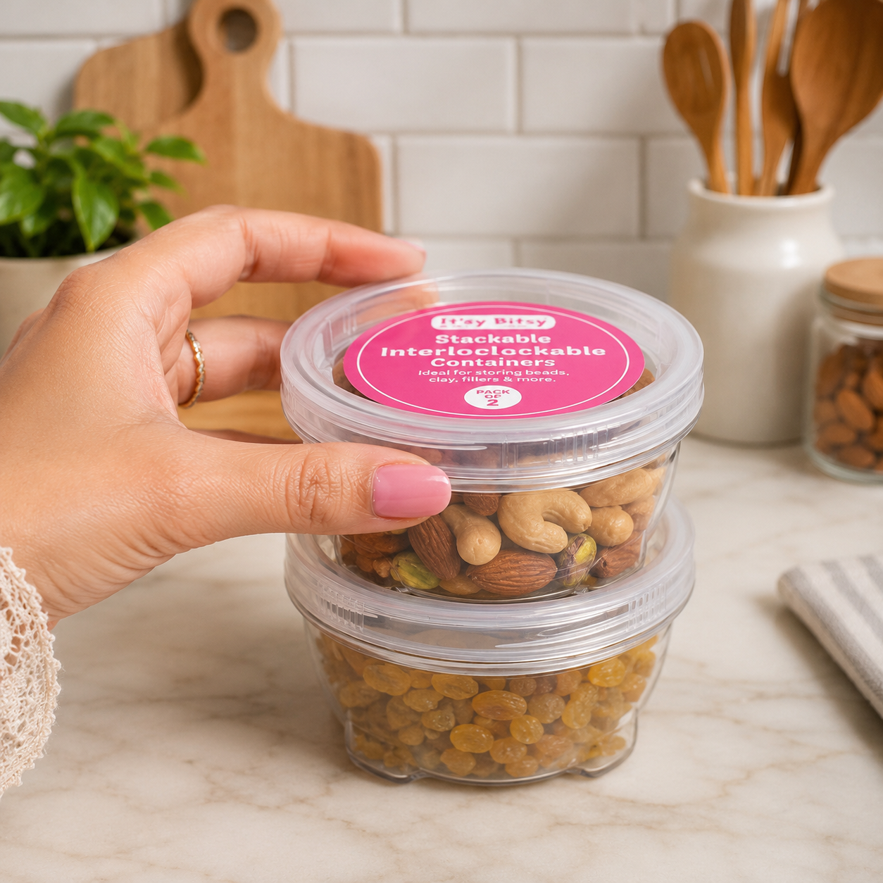 Stackable Interlocking Clear Container 9 x5cm 2 pc