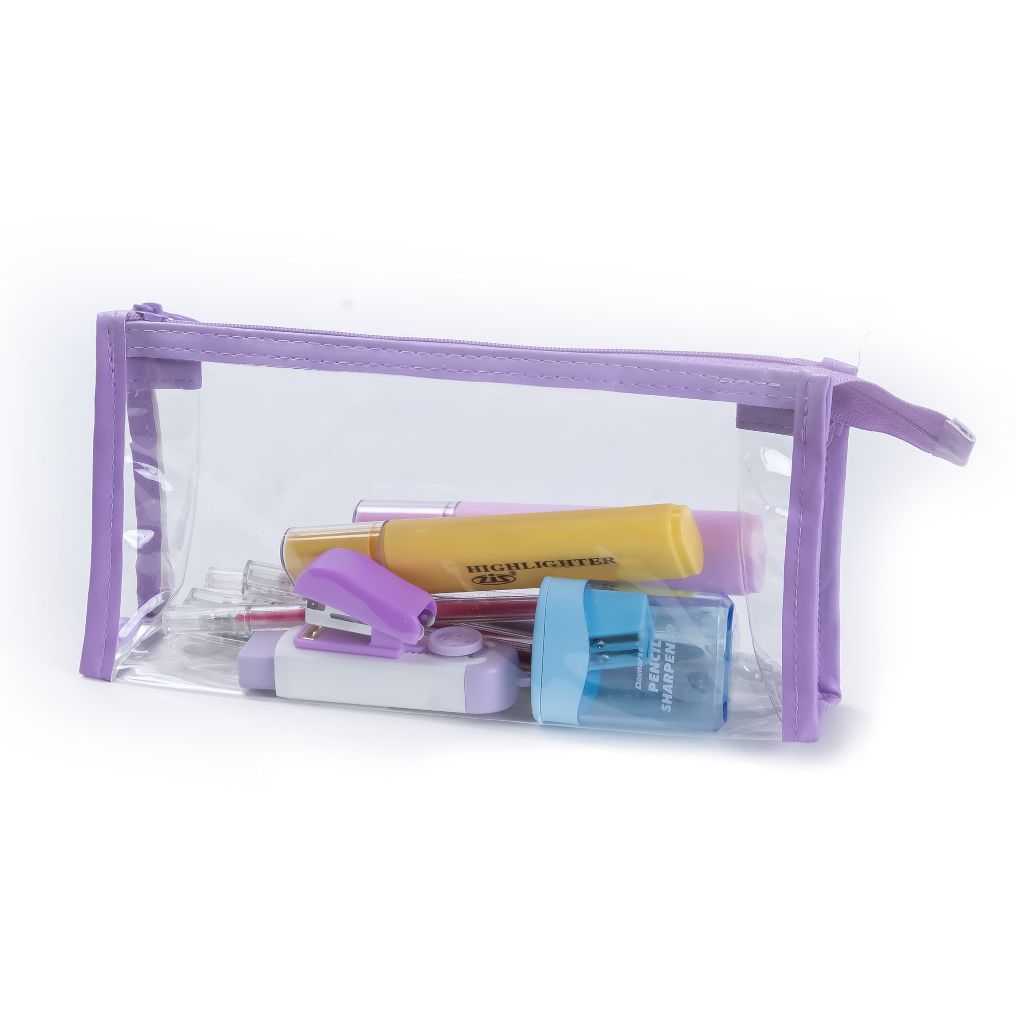 PVC Transparent Zip Pouch Purple 22x10.5cm 1pc