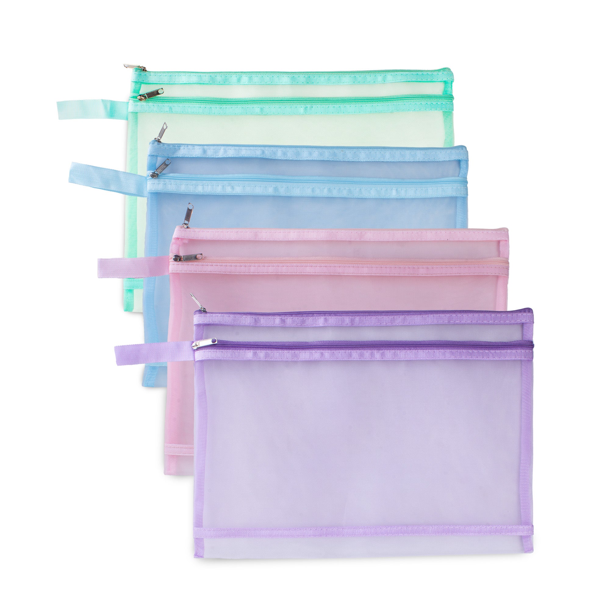 Mesh Pouch with Double Zip Blue A4 1pc