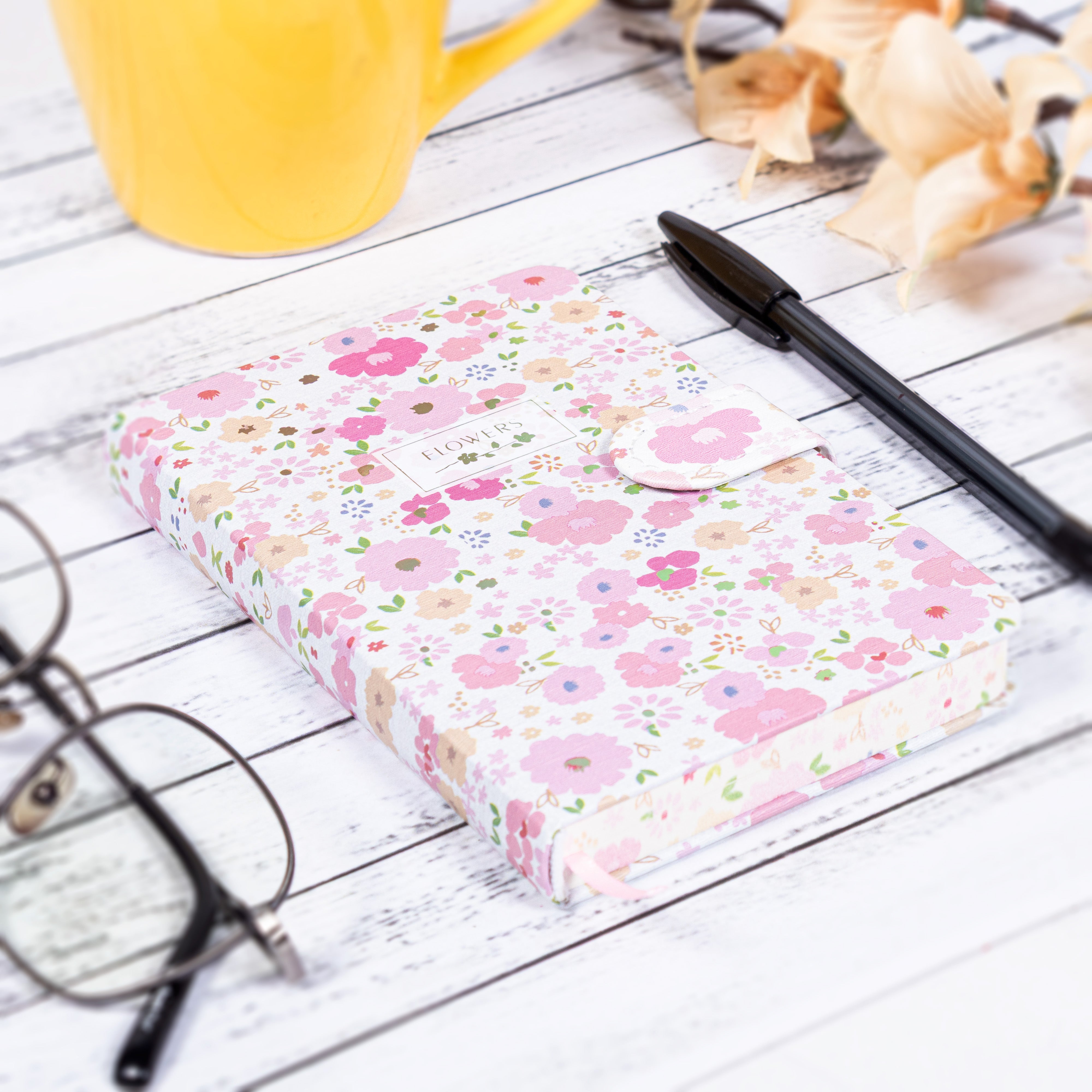 Hardbound Ruled Edge Printed Notebook With Magnetic Closure Floral Party Pink A6 224 Pages 1Book