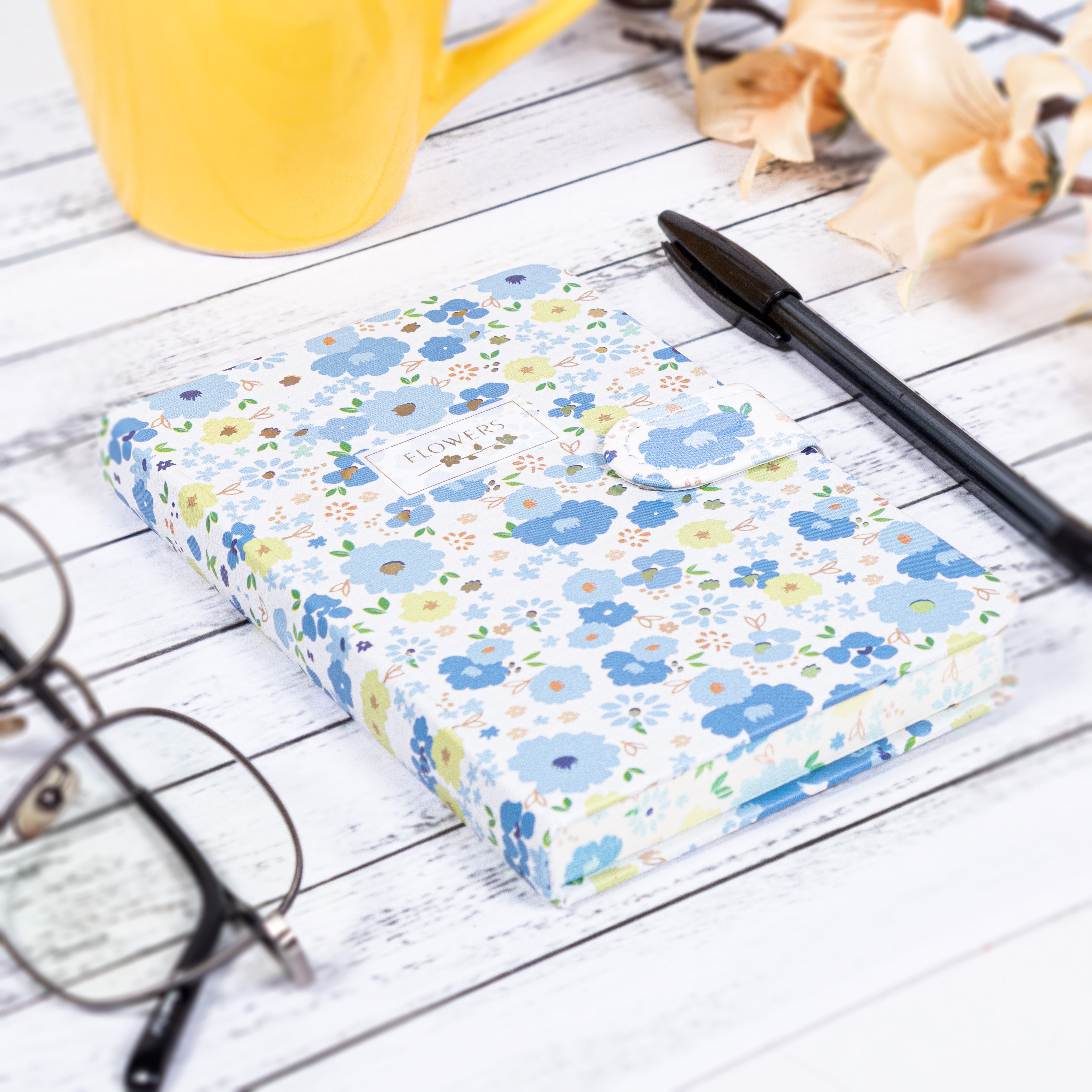 Hardbound Ruled Edge Printed Notebook With Magnetic Closure Floral Party Blue A6 224 Pages 1Book