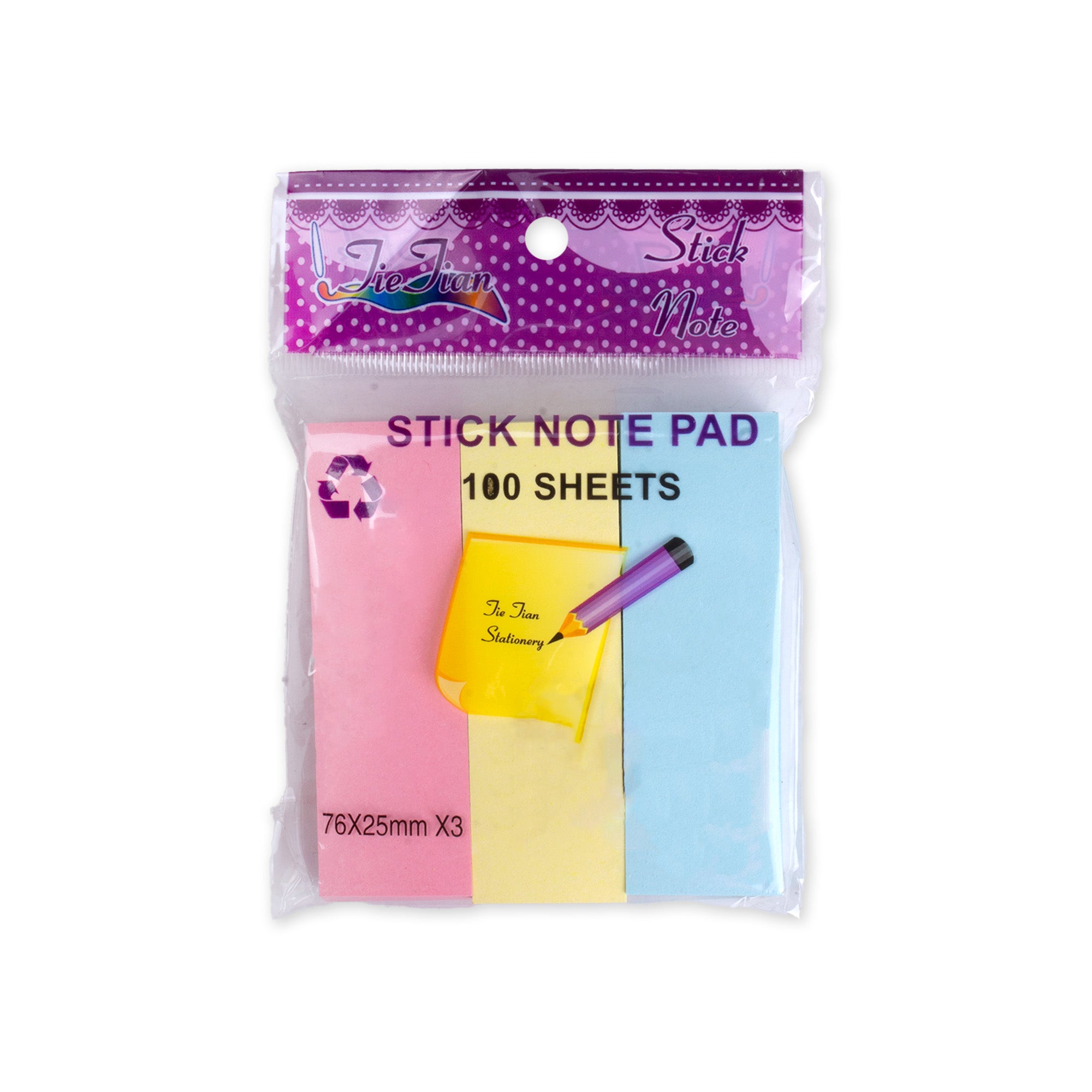 Stick Note 3 colours x 100 sheets 3 X 3inch 3pc