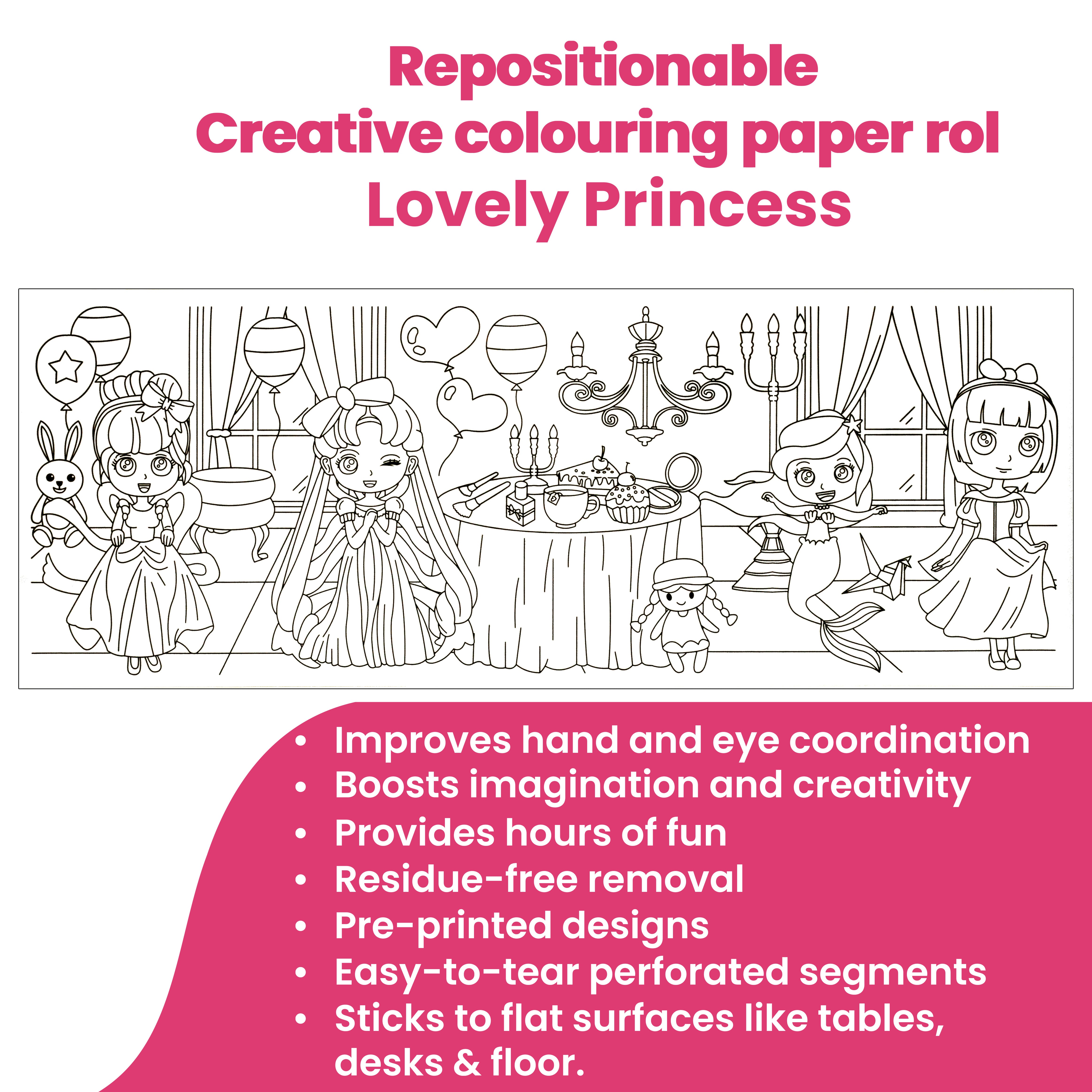 Repositionable Creative Colouring Paper Roll Princess 3mtr X W38cm 1 BOX