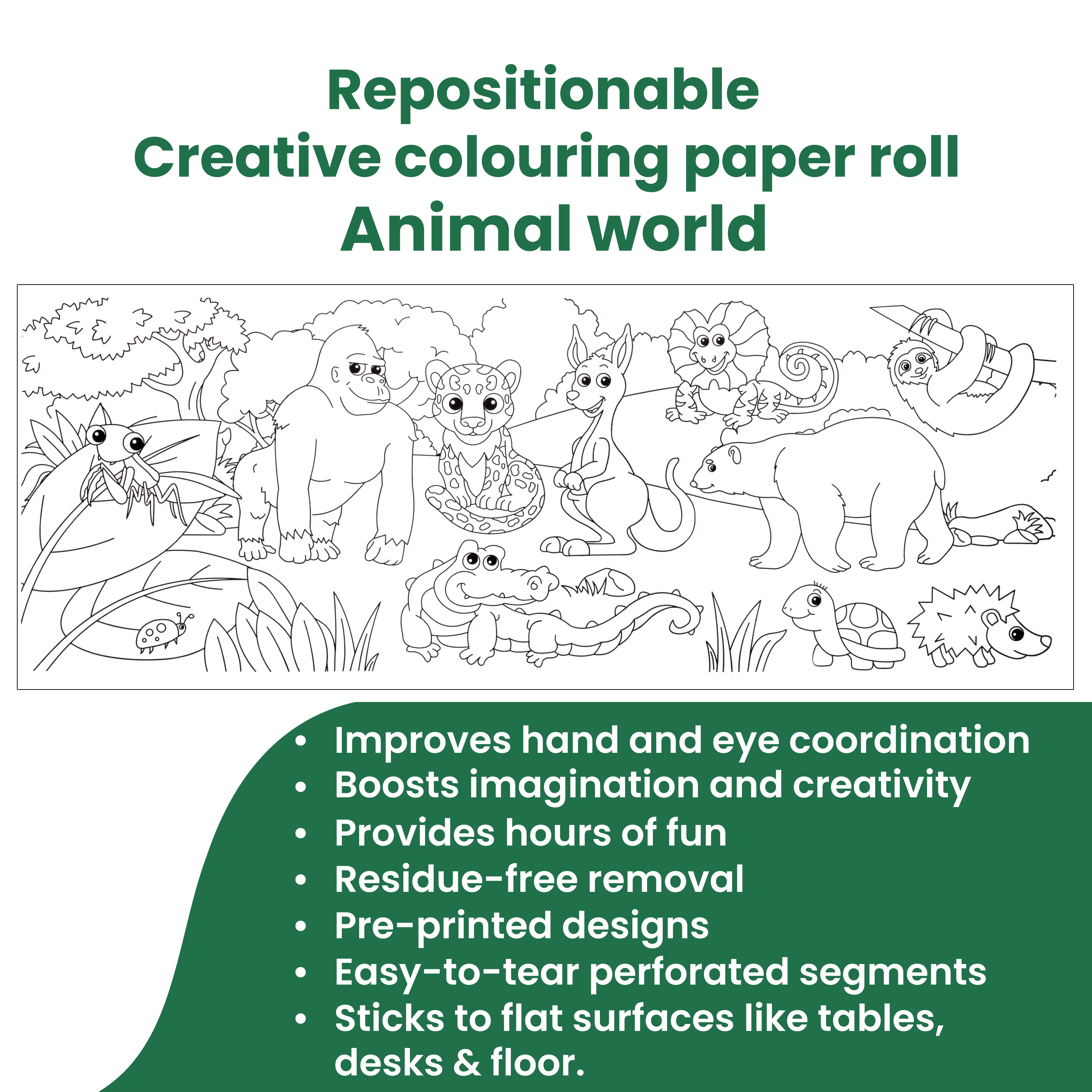 Repositionable Creative Colouring Paper Roll Animal 3mtr X W38cm 1 BOX
