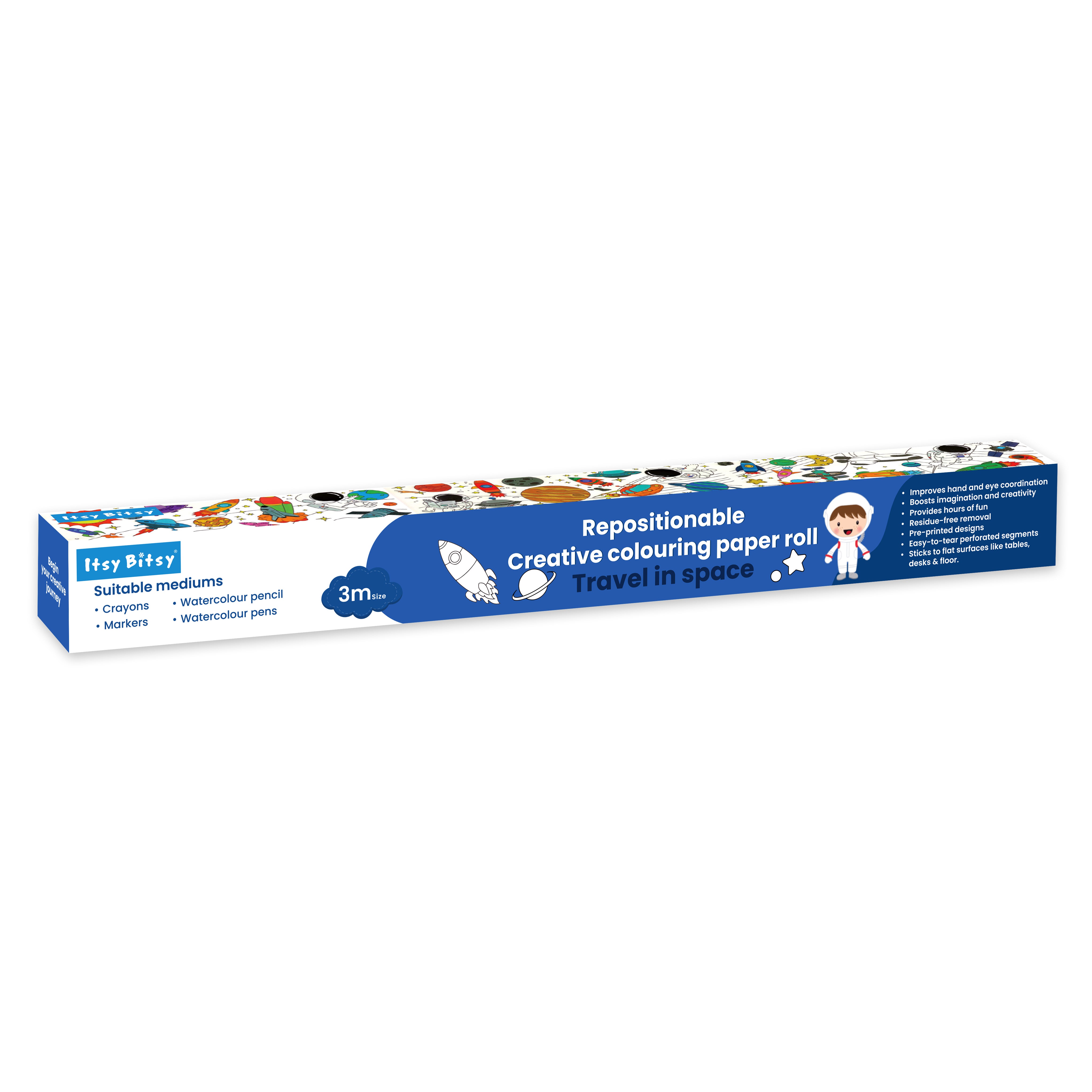 Repositionable Creative Colouring Paper Roll Travel In Space 3mtr X W38cm 1 BOX