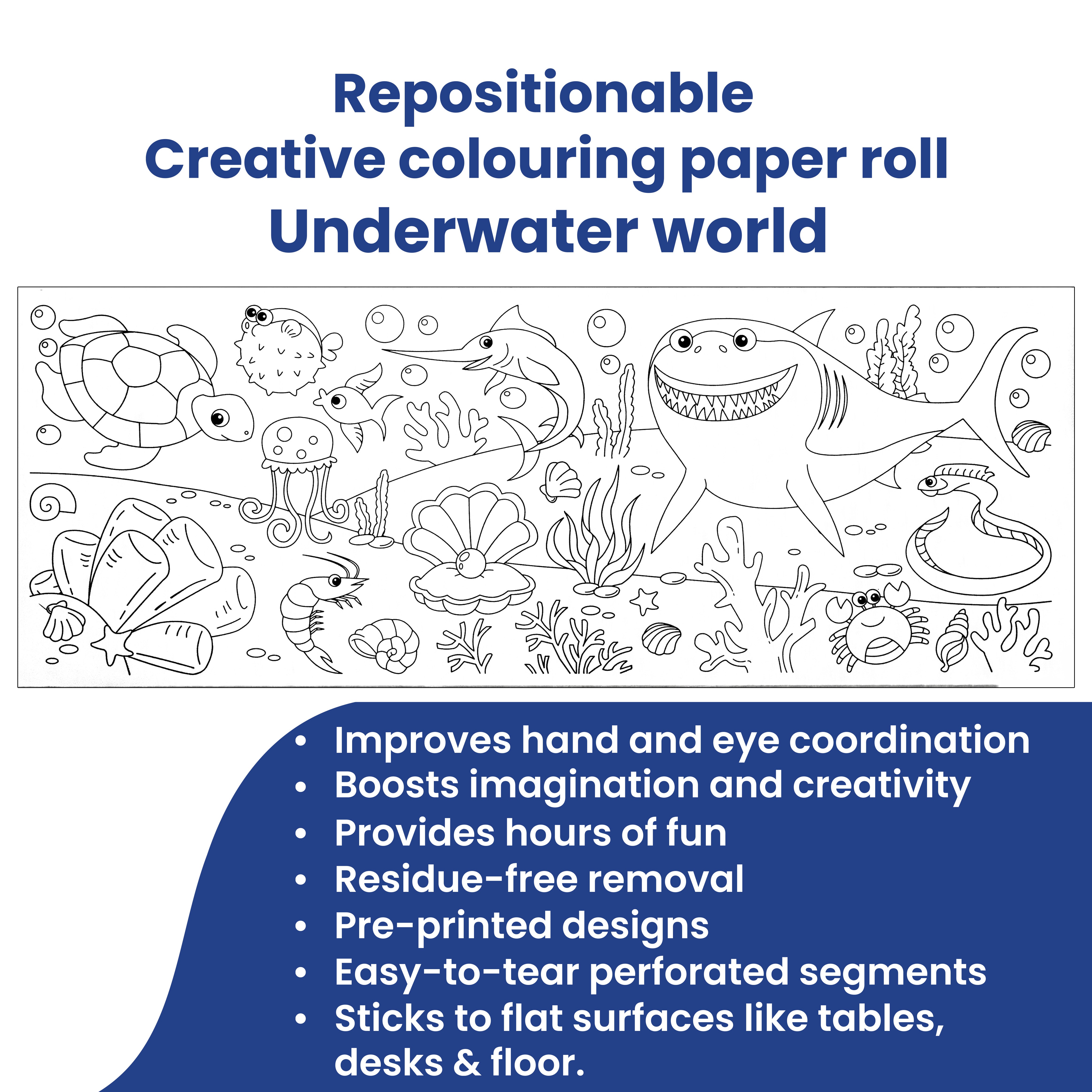 Repositionable Creative Colouring Paper Roll Underwater World 3mtr X W38cm 1 BOX