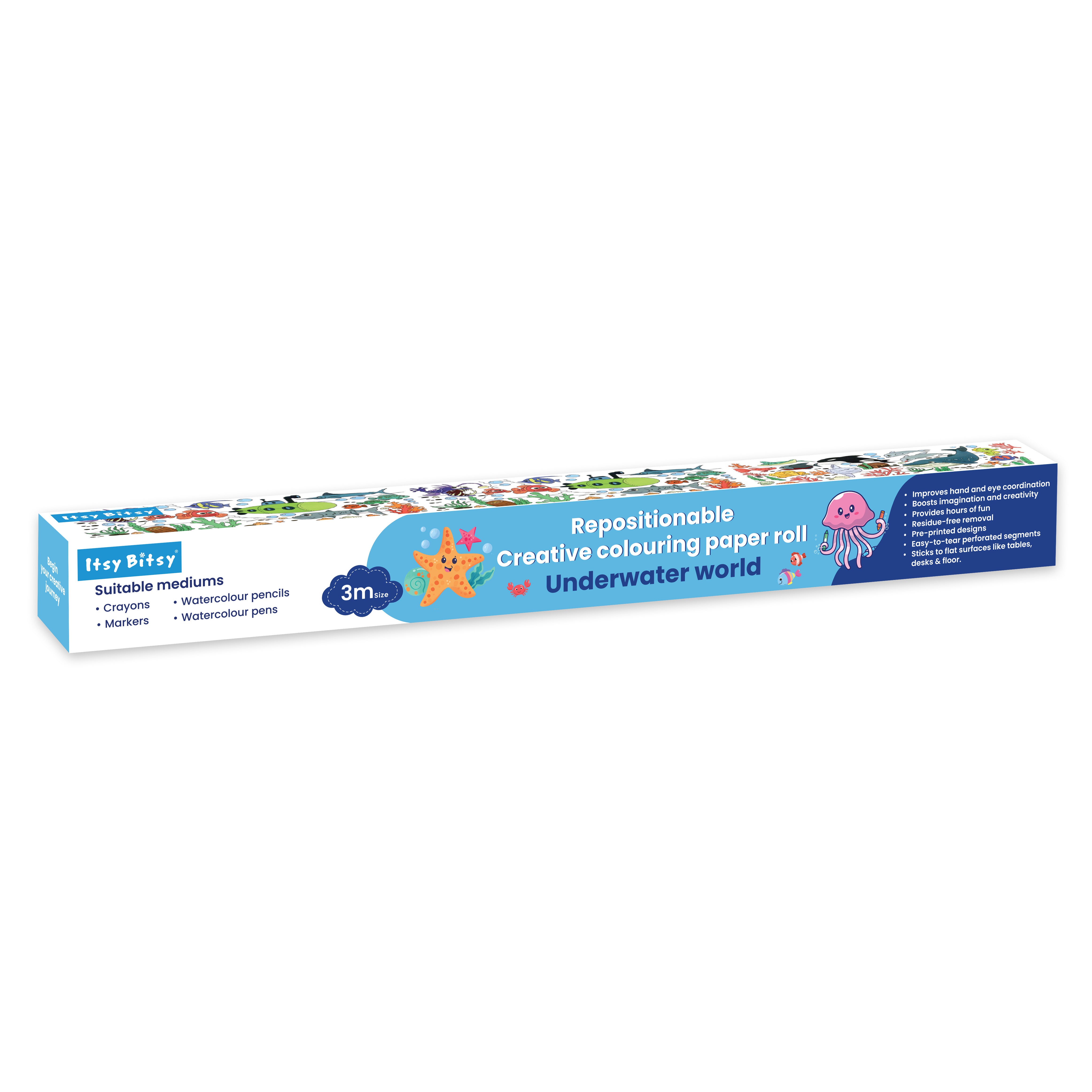 Repositionable Creative Colouring Paper Roll Underwater World 3mtr X W38cm 1 BOX