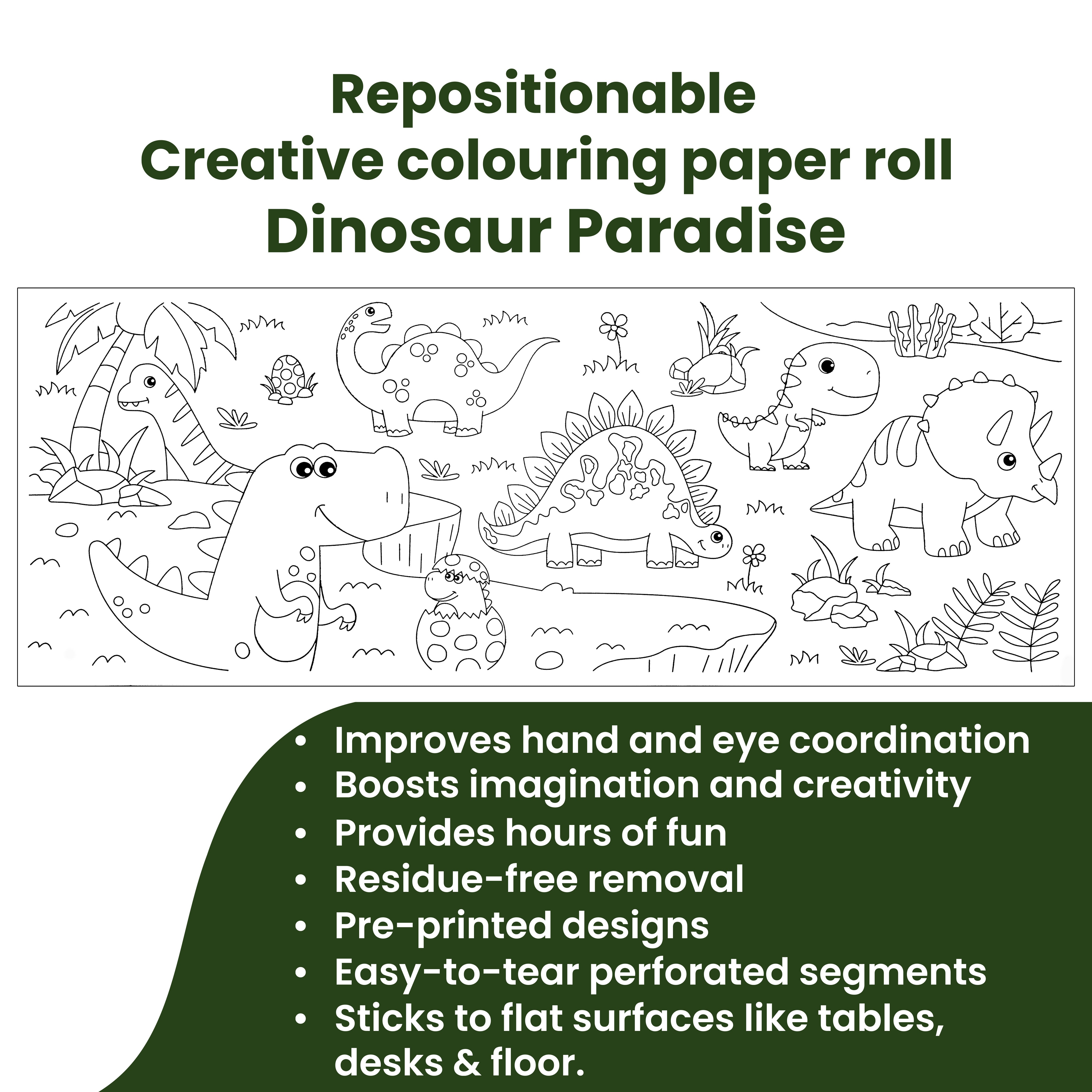 Repositionable Creative Colouring Paper Roll Dinosaur Paradise 3mtr X W38cm 1 BOX