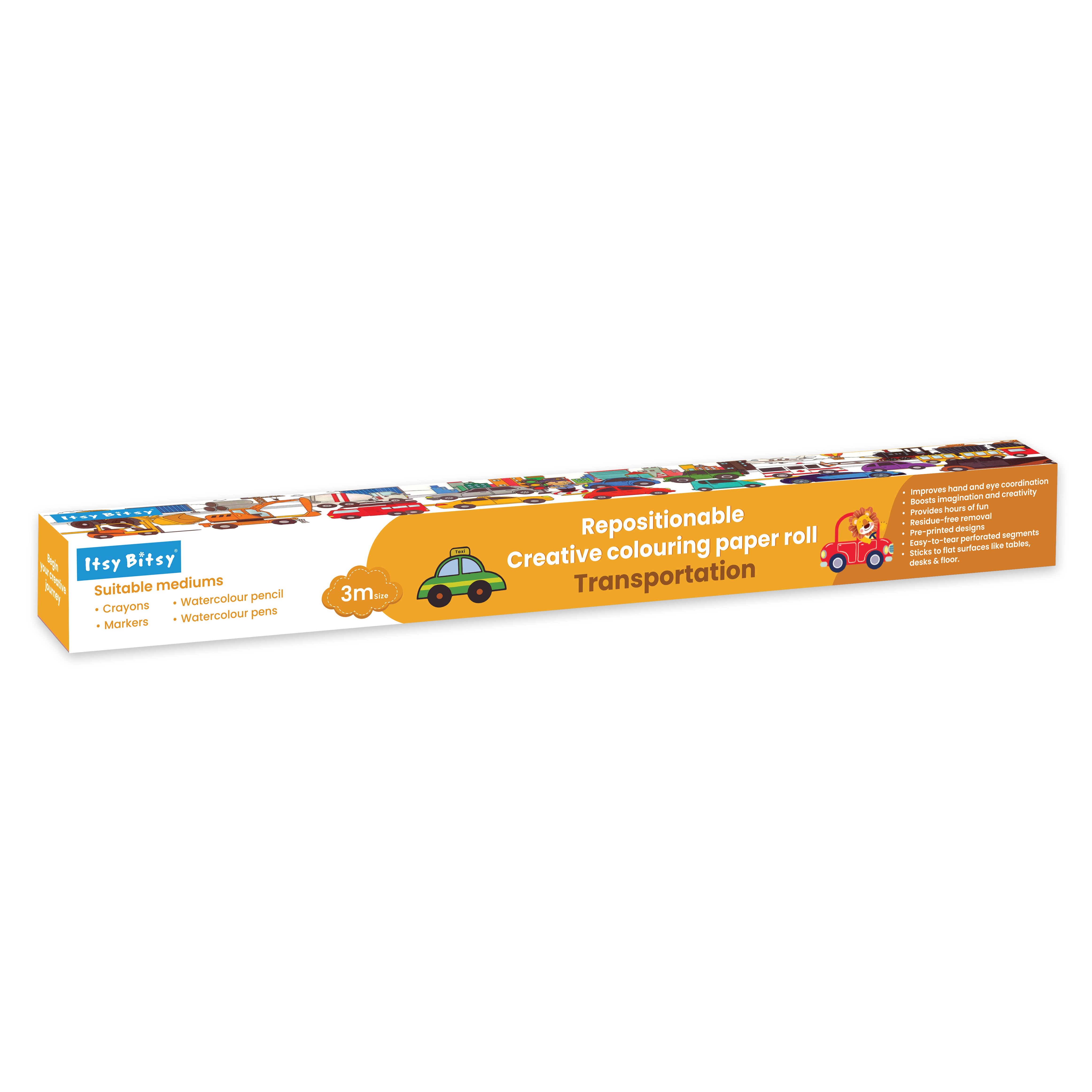 Repositionable Creative Colouring Paper Roll Transportation 3mtr X W38cm 1 BOX