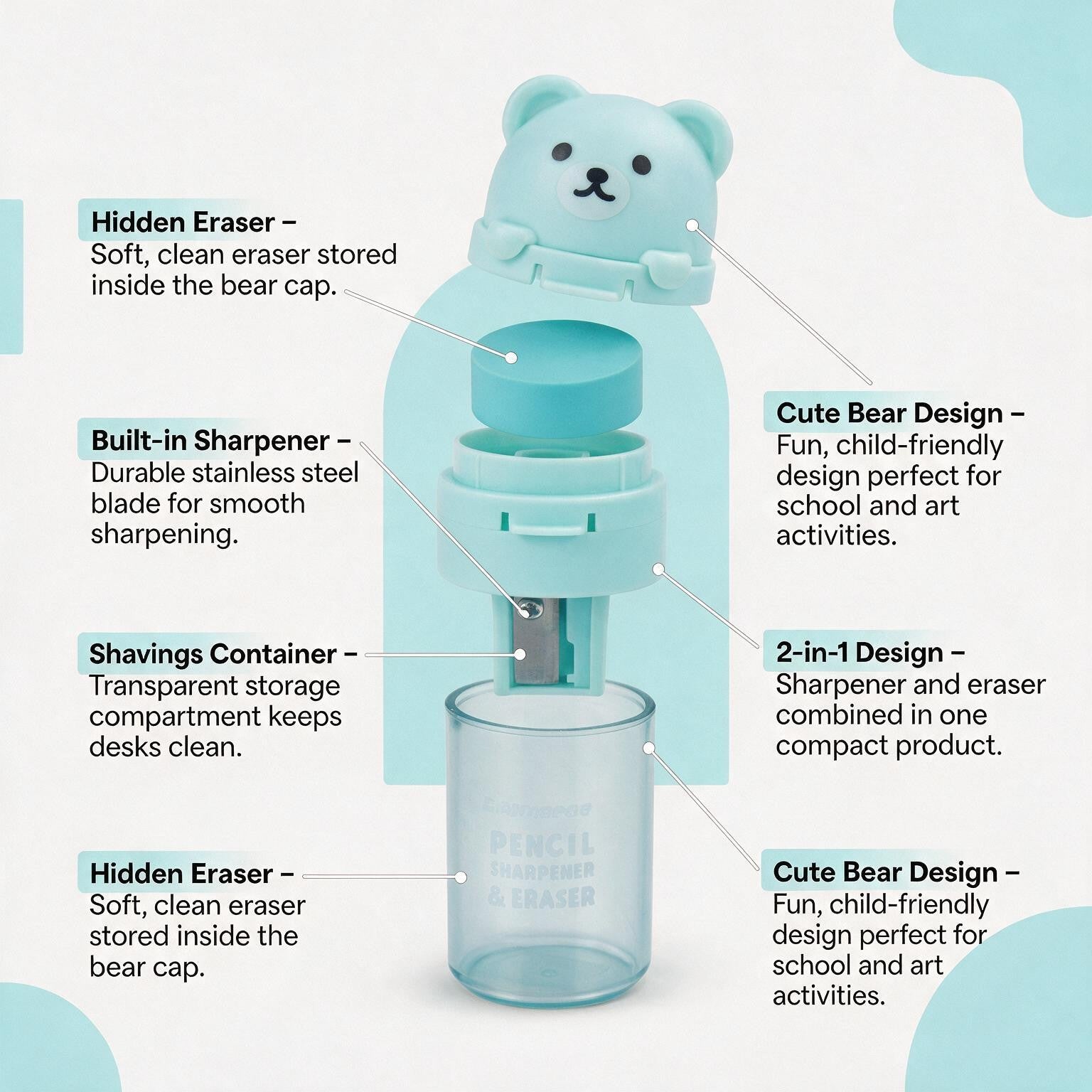 2-in1 Pencil Sharpener & Eraser Bear 1 pc