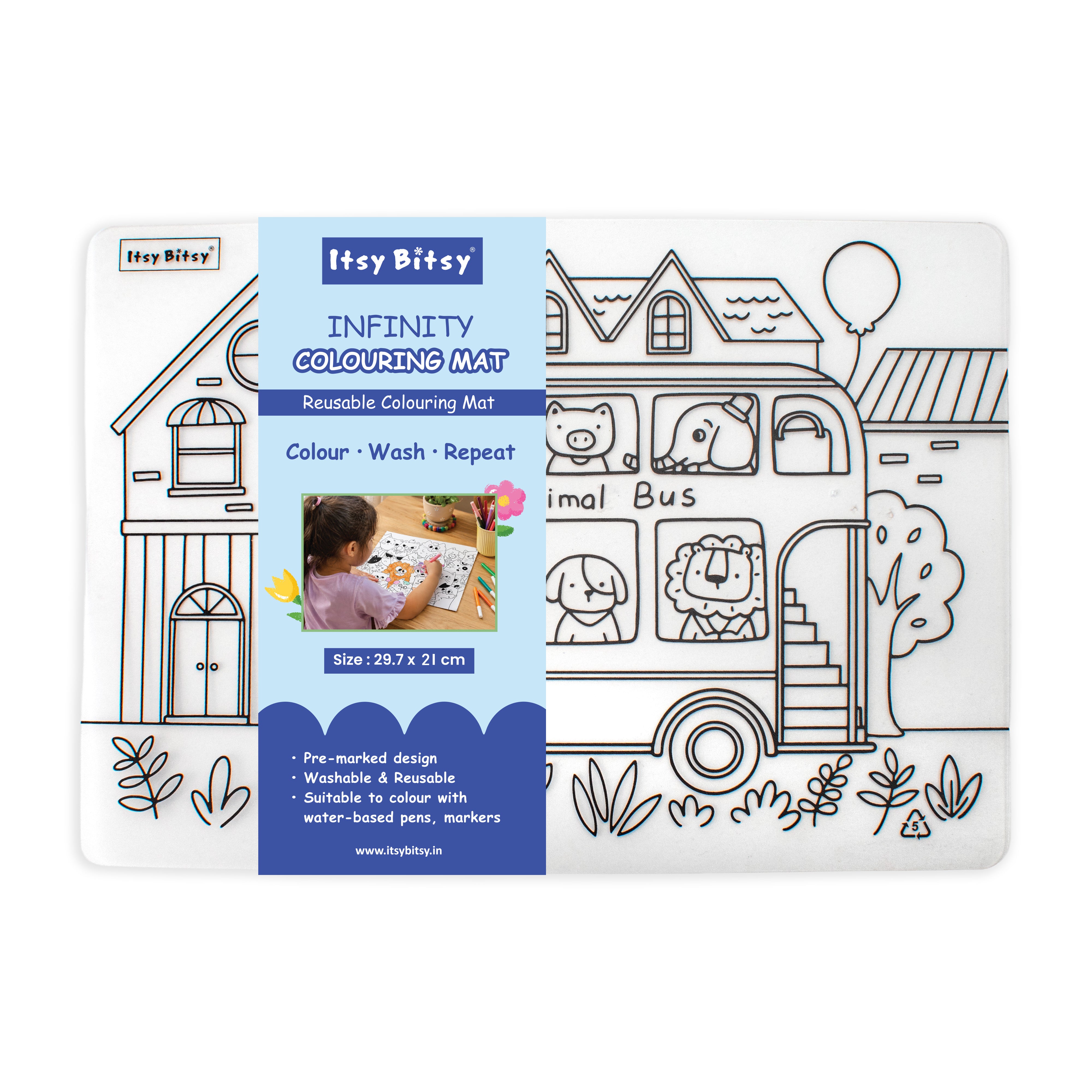 Colouring Place Mat Animal Bus A4 1 Sheet