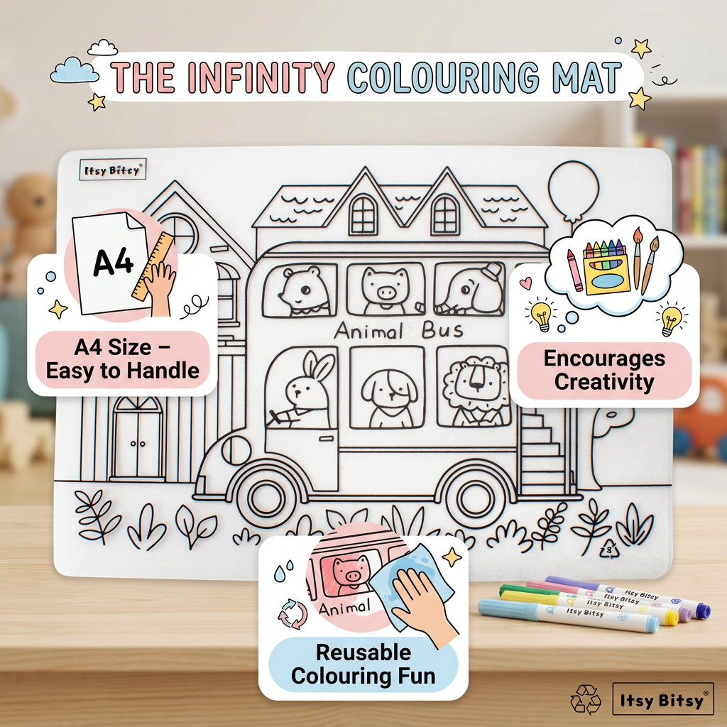 Colouring Place Mat Animal Bus A4 1 Sheet