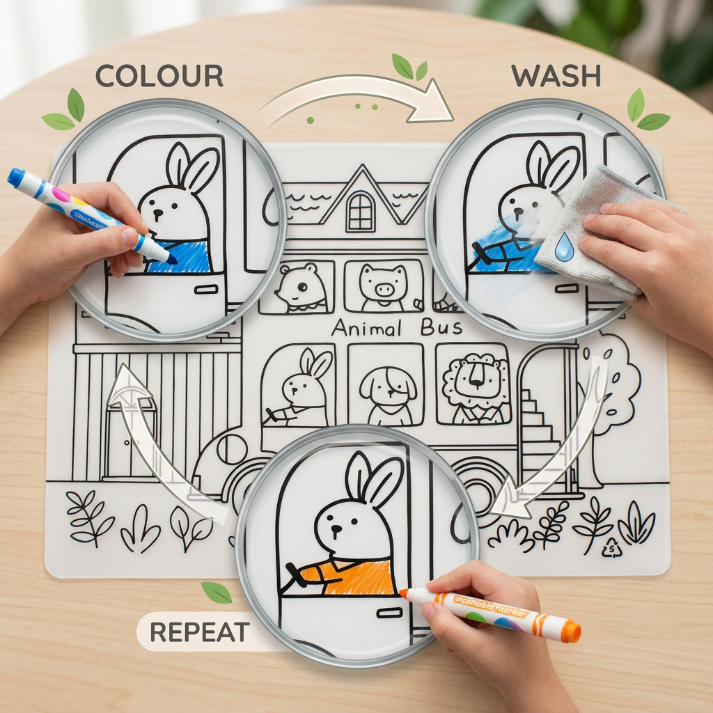 Colouring Place Mat Animal Bus A4 1 Sheet