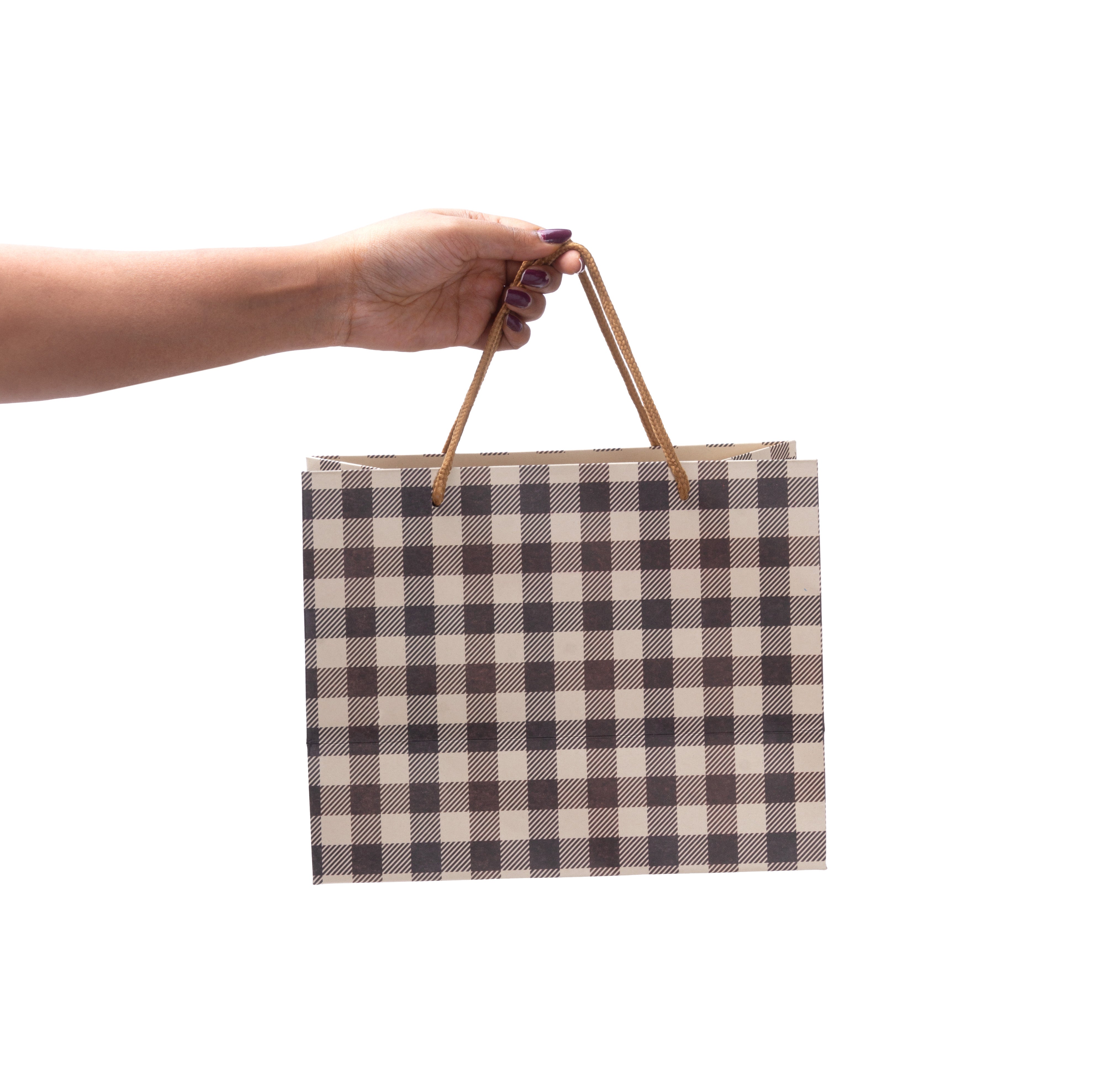 Paper Gift Bag Gingham Brown 10x8inch 1pc