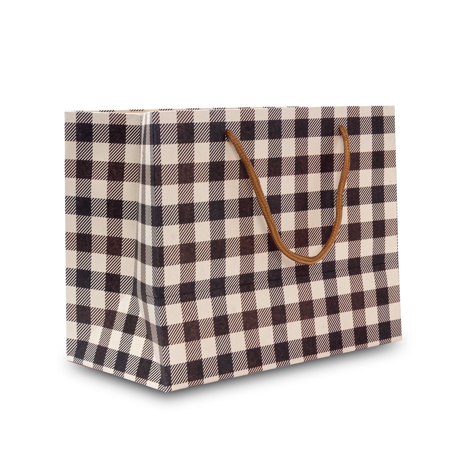 Paper Gift Bag Gingham Brown 10x8inch 1pc