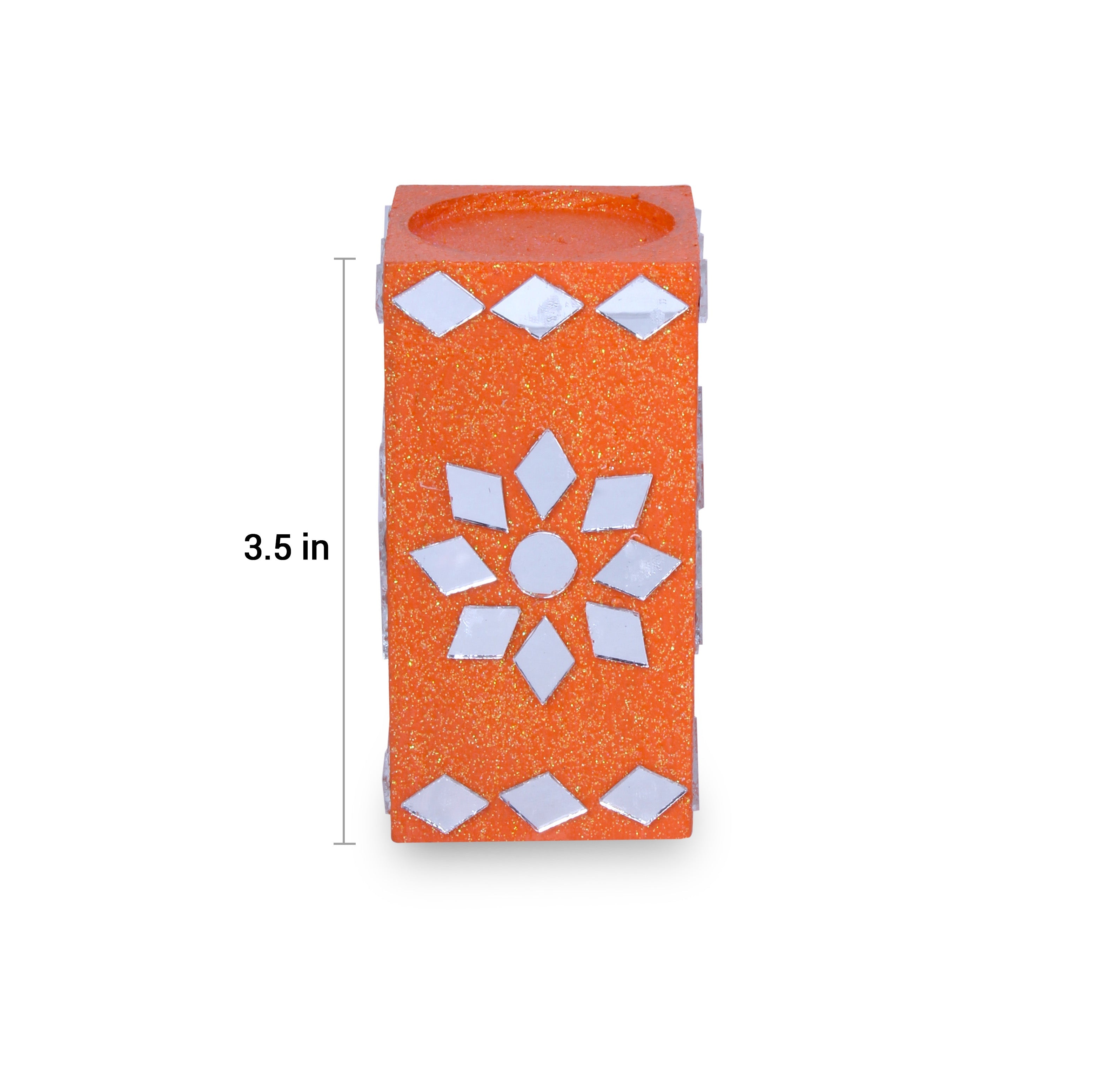 Mirror Art Tealight Holder Florista Orange 3.5inch 1pc ( Candle Included 1pc)