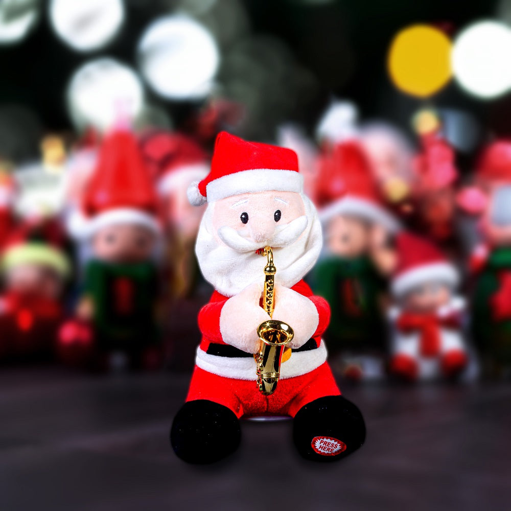 Christmas Siting Santa Playing Saxophone 22Cm 1Pc