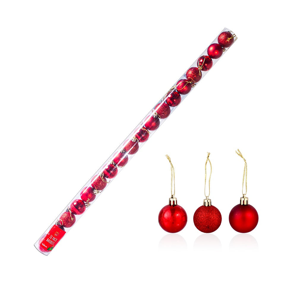 Christmas Baubles Tube Red 18Pc Blister