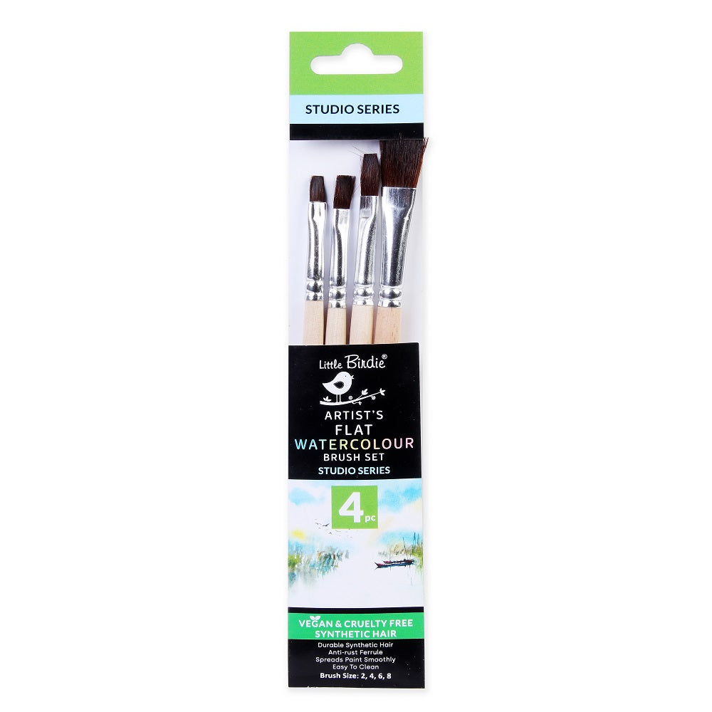 Watercolour Brush Flat Synthetic Hair Size 2 4 6 8 Set of 4pc