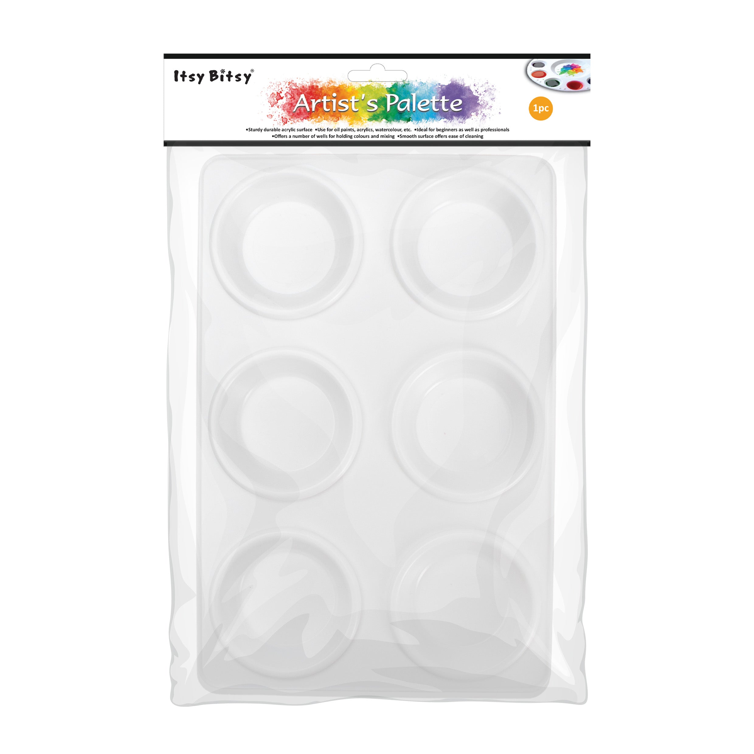 Artists Plastic Palette 9Inch X 5.9Inch 6 Well 1Pc