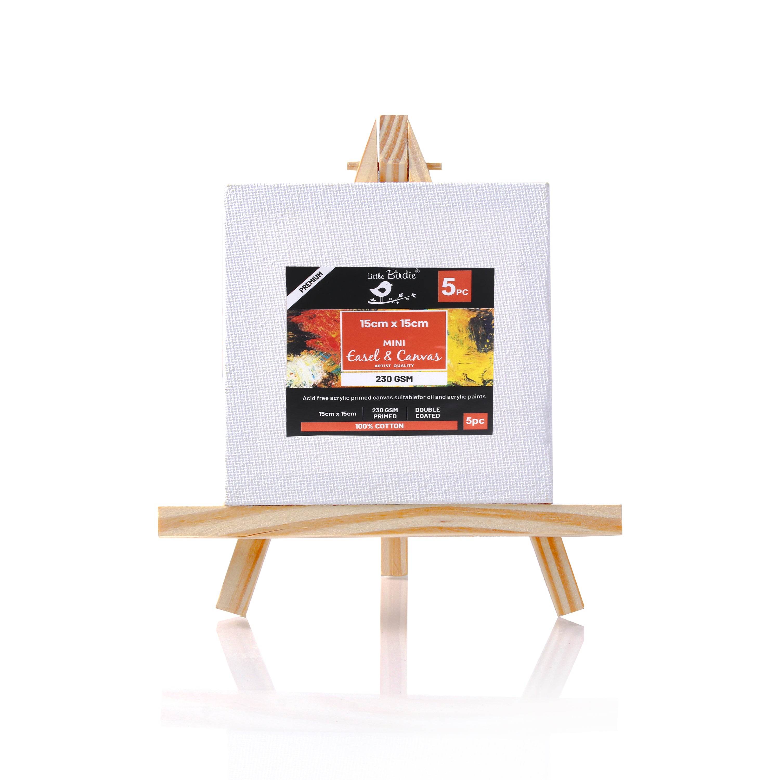 Wooden Mini Easel With Canvas Easel Size 20cm Canvas Size 15 X 15cm Set of 5pc