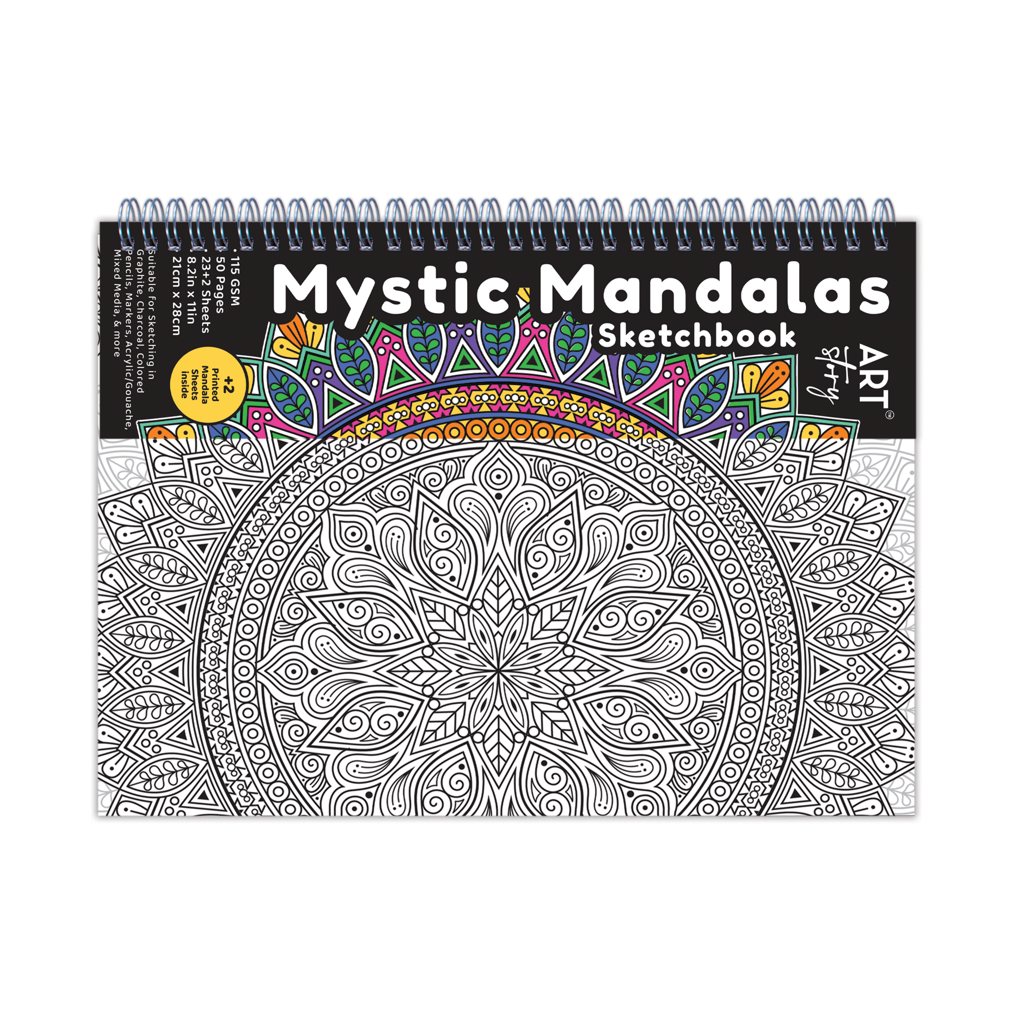 Mystic Mandalas Sketchbook | L11 XW8.2Inch | Wire-O | 150gsm - 50pages - 1 Book