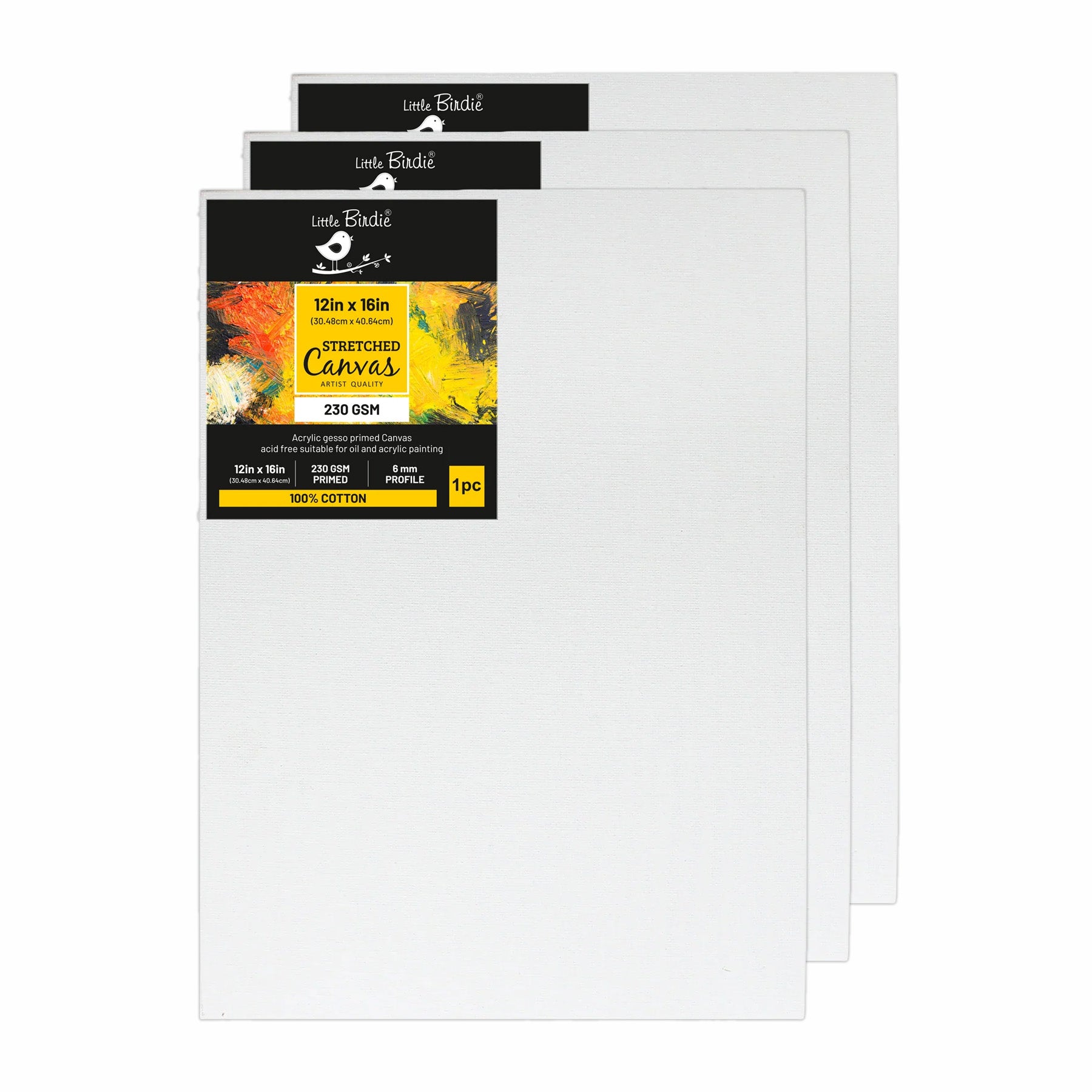 STRETCHED CANVAS FRAME 16X30mm 230gsm 12 X 16inch 3PC LB