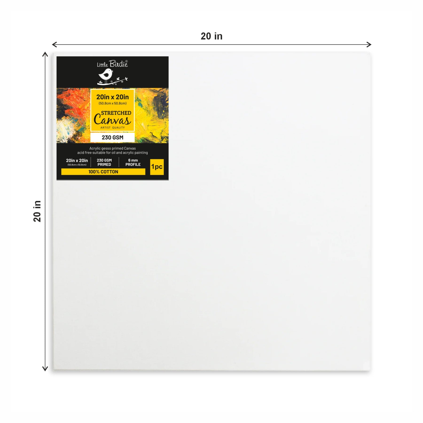 Stretched Canvas Frame 16X30Mm 230Gsm 20 X 20Inch 1Pc (Pack of 3)