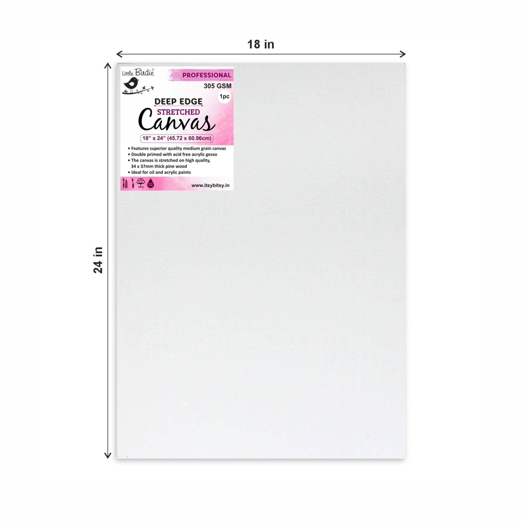 Stretched Canvas Deep Edge Frame 34X37Mm 305Gsm 18 X 24Inch 1Pc