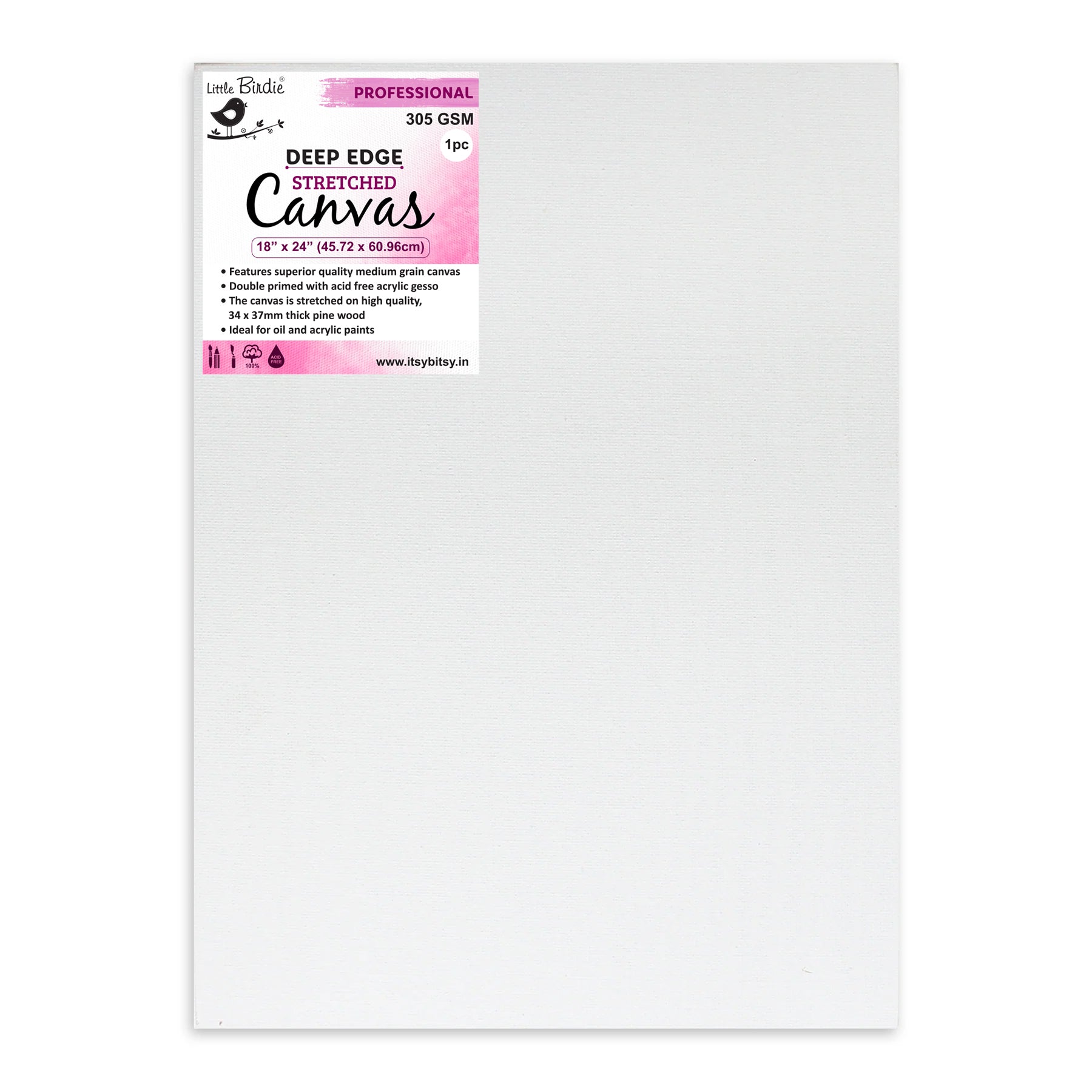 Stretched Canvas Deep Edge Frame 34X37Mm 305Gsm 18 X 24Inch 1Pc