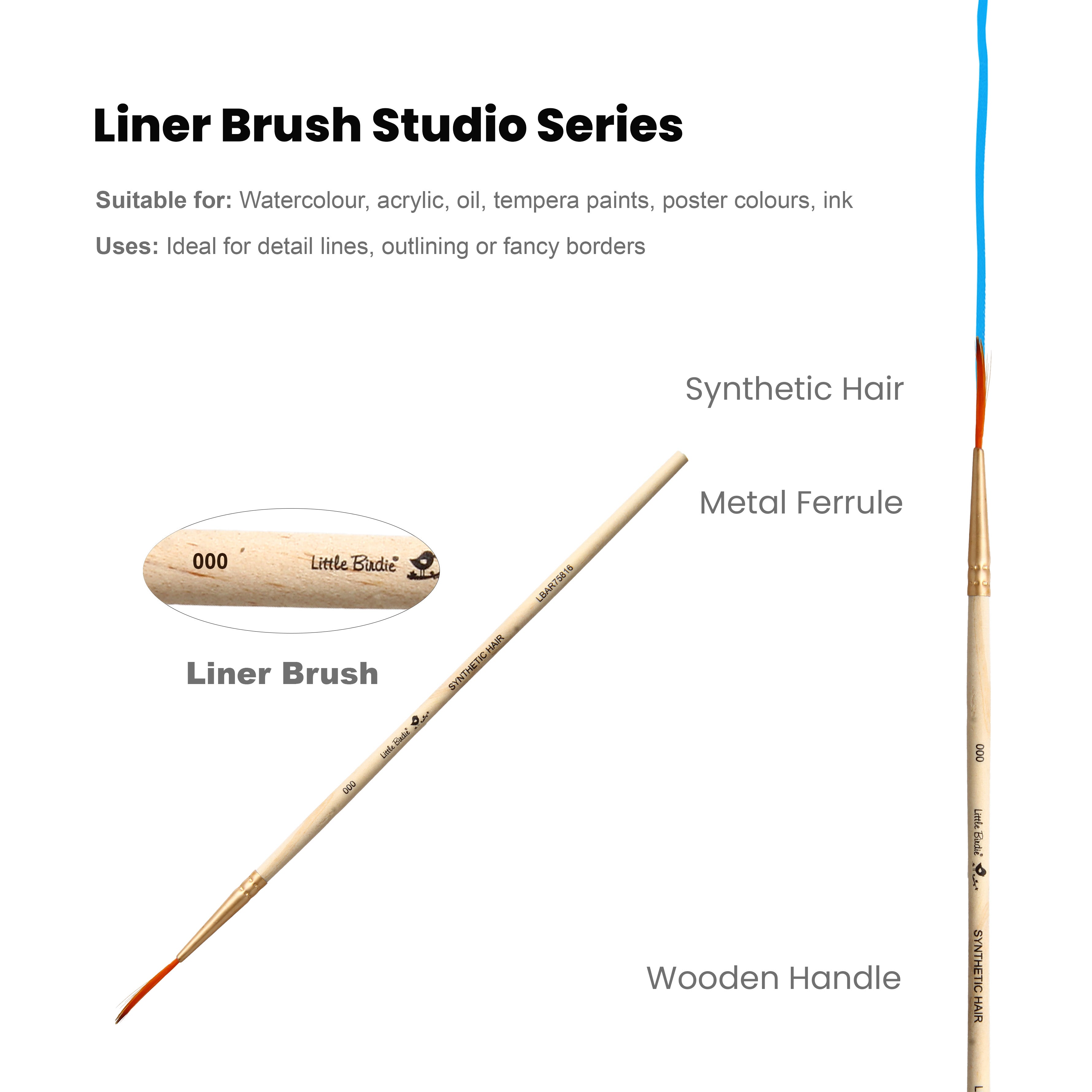 Liner Brush Synthetic Hair Size 000 Handle Length 150mm