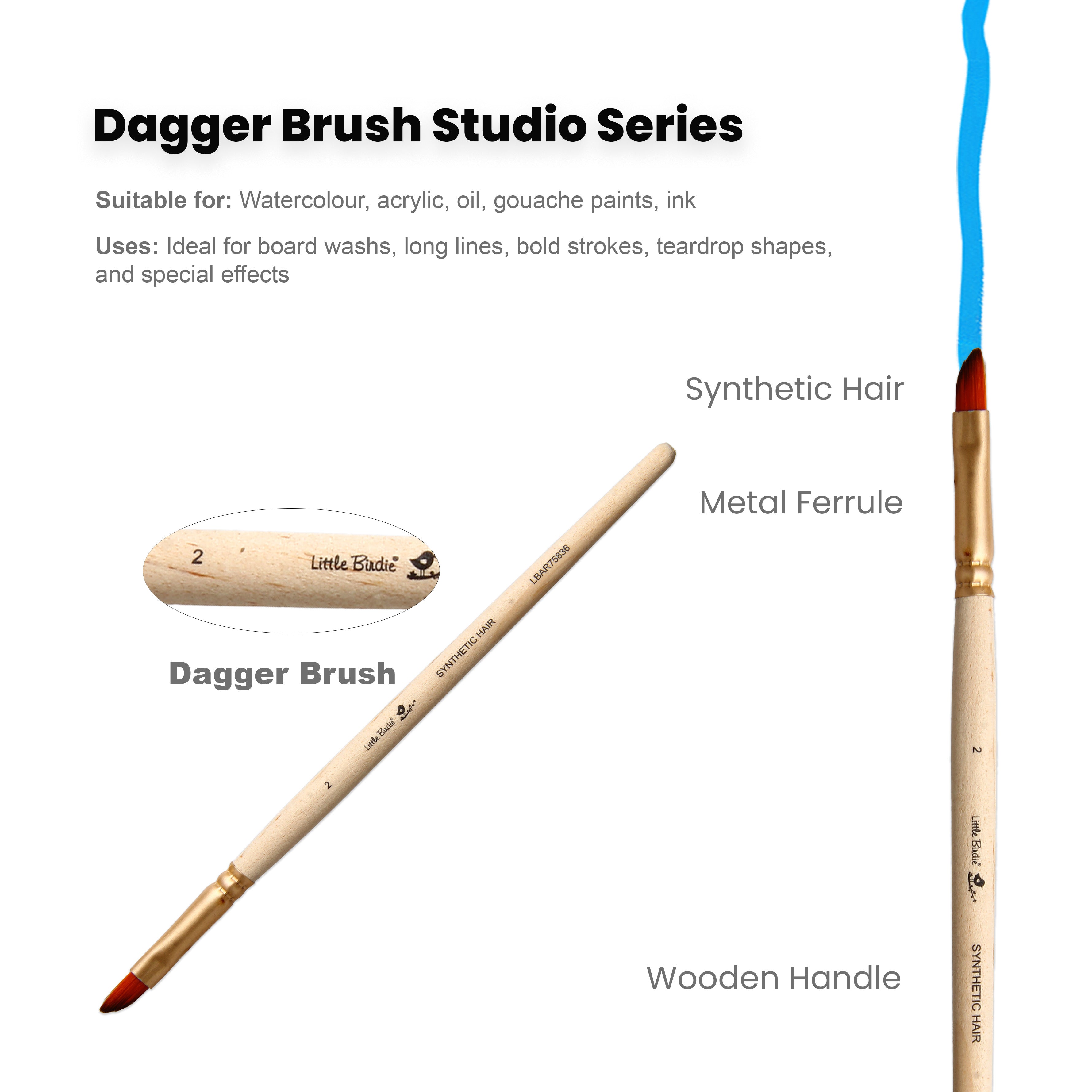 Dagger Brush Synthetic Hair Size 2 Handle Length 150mm