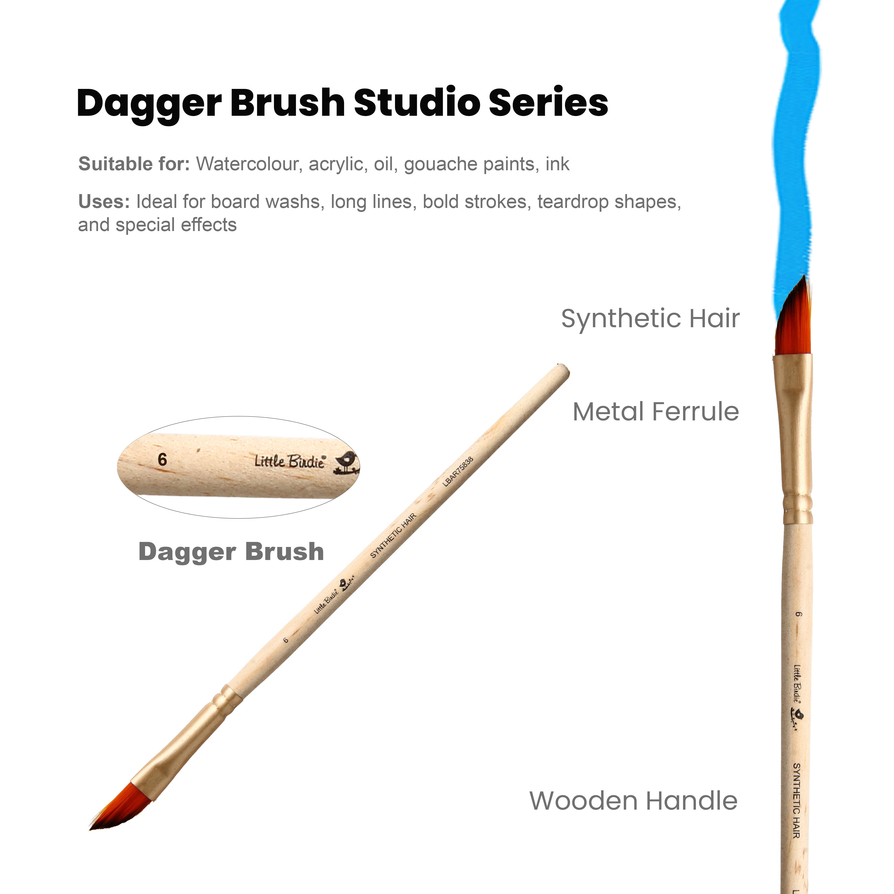 Dagger Brush Synthetic Hair Size 6 Handle Length 150mm