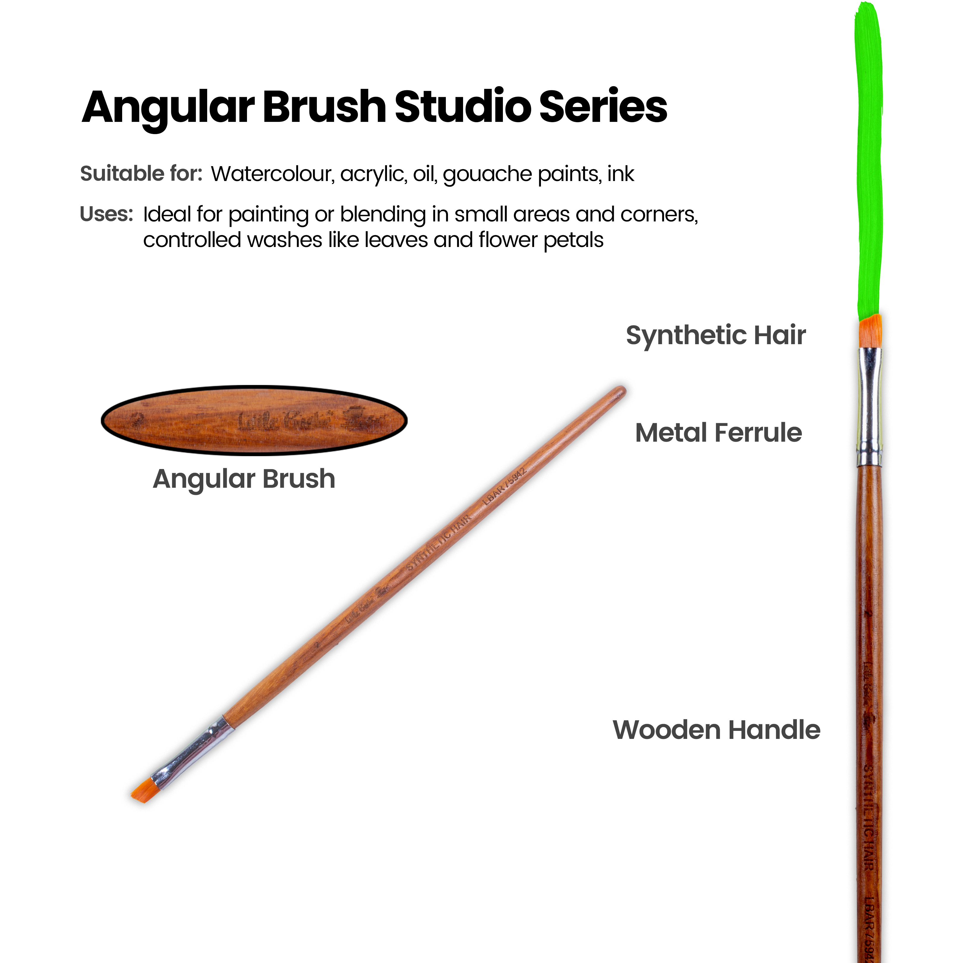 Rosewood Angular Brush Synthetic Hair Handle Length 200mm Size 2 1 pc