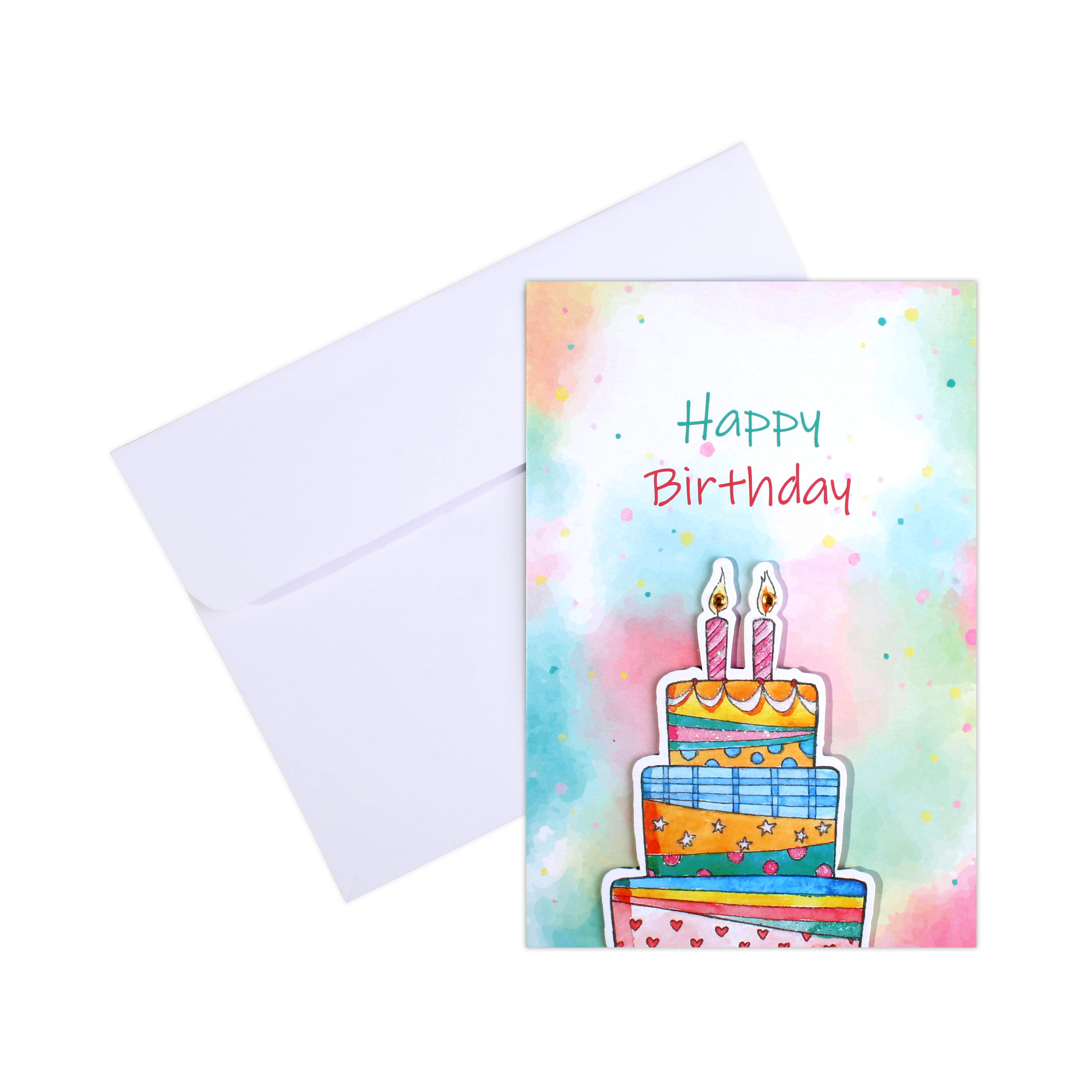 Greeting Card & Envelope Birthday Cake 4 X 6inch 2pc