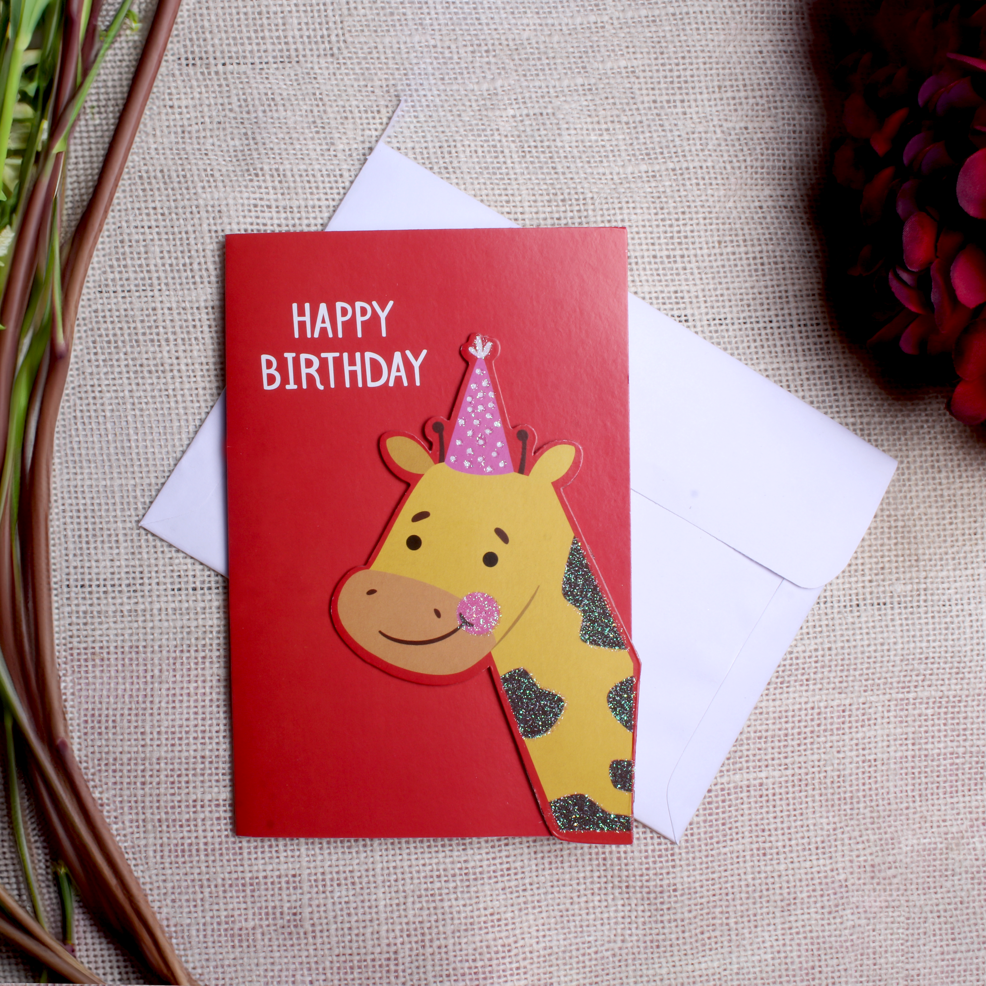Greeting Card & Envelope Birthday Giraffe 4 X 6inch 2pc