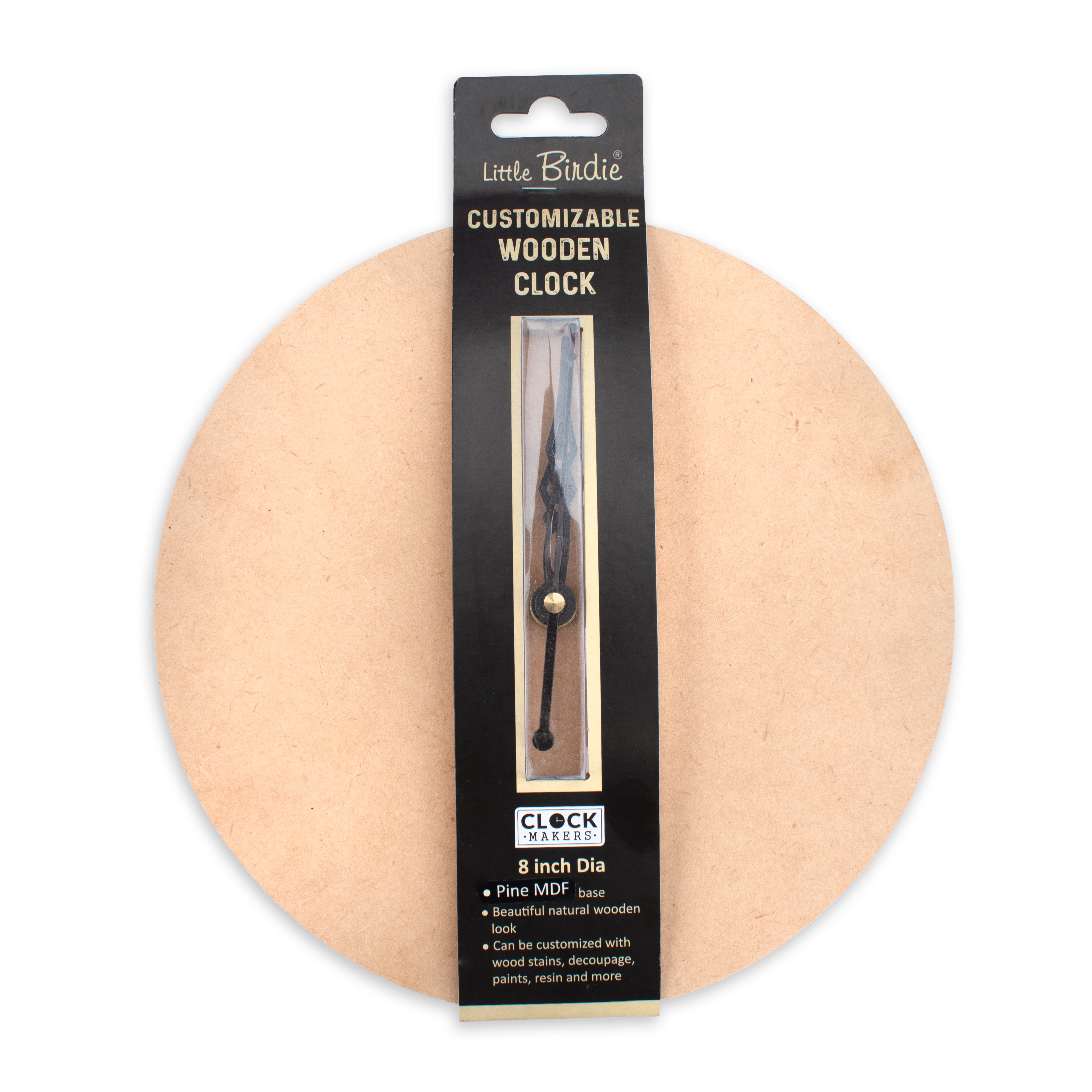 Pine MDF Clock Set 8inch Dia 4mm Thick 1pc