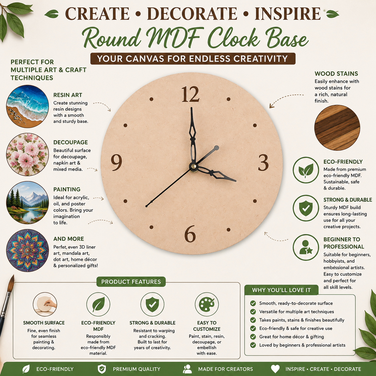 Pine MDF Clock Set 8inch Dia 4mm Thick 1pc