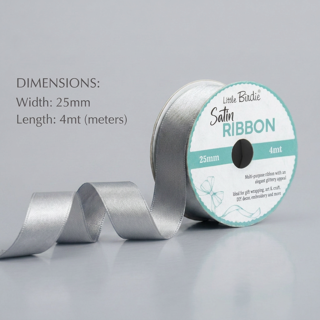 Satin Ribbon 25mm Silver 4mtr 1Roll